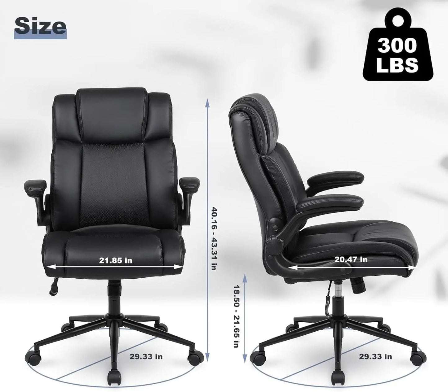 Black Leather Office Chair With Flip Up Armrests And Wheels from PriceLows™