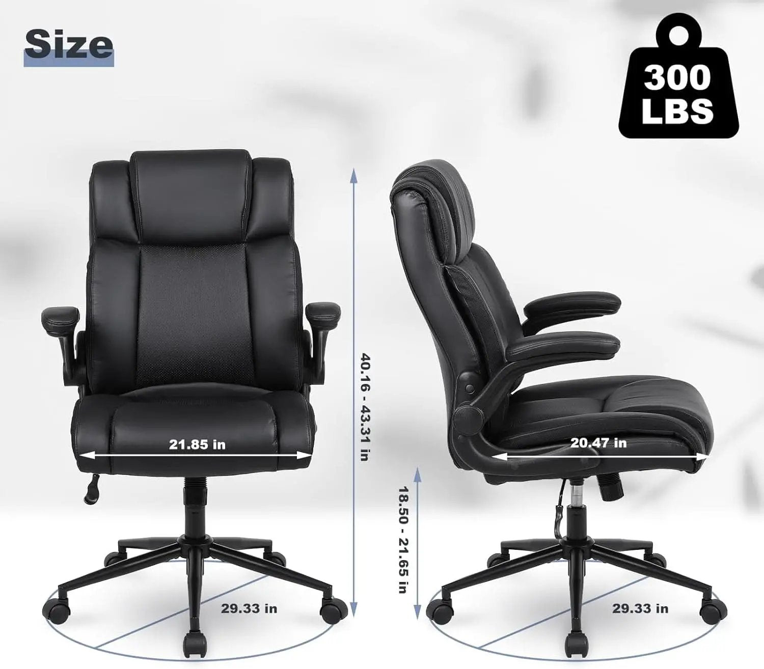 Black Leather Office Chair With Flip Up Armrests And Wheels from PriceLows™
