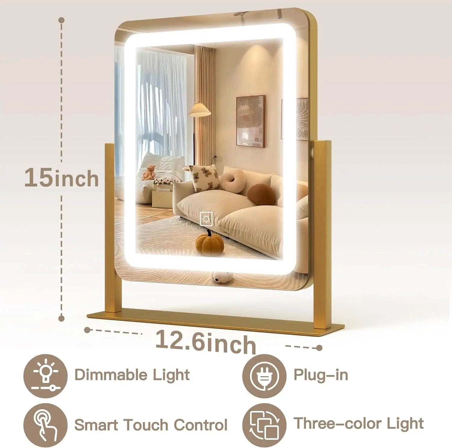 Vanity Makeup Mirror With Lights 12.6x15 Gold Touch Control from PriceLows™