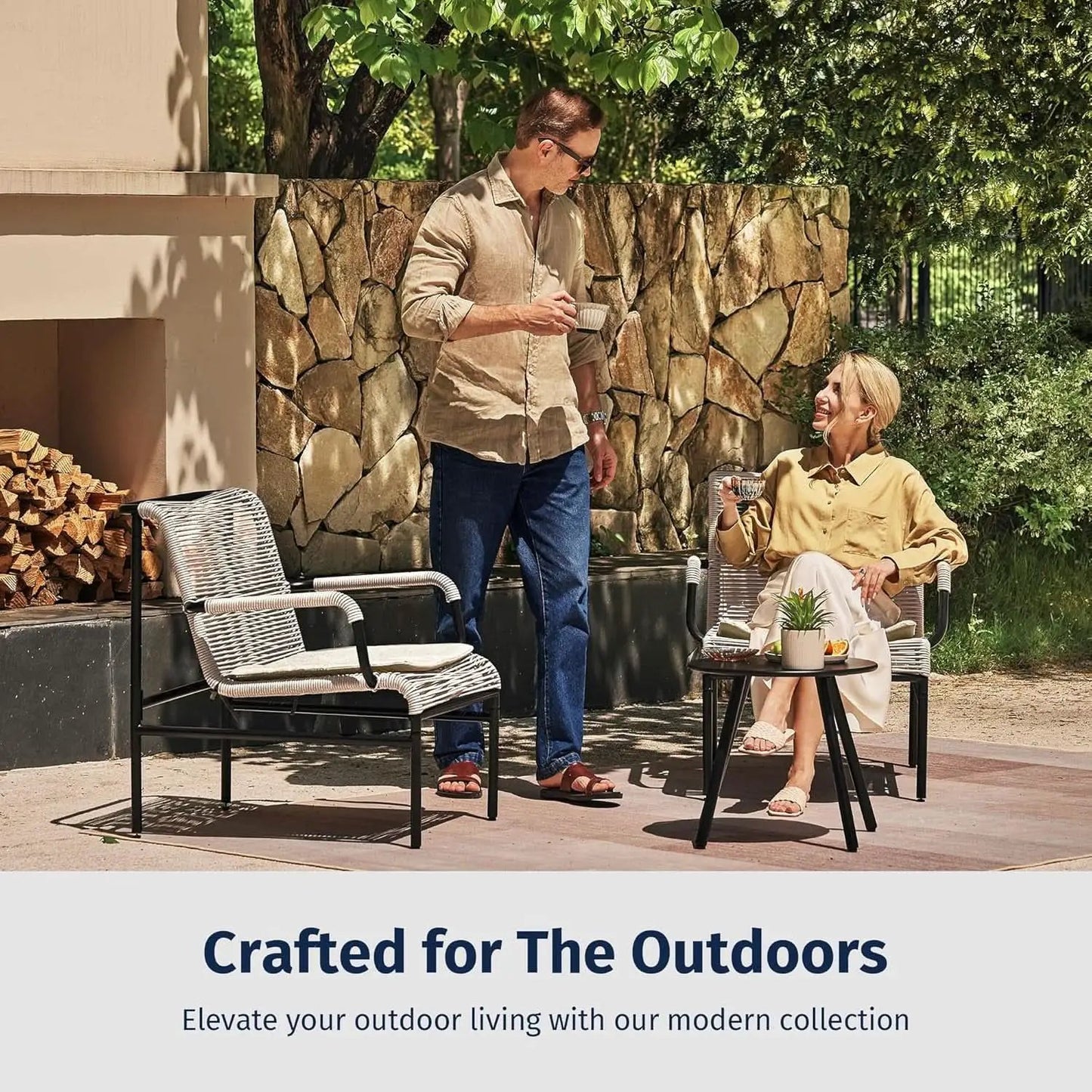 Modern 3-Piece Outdoor Bistro Set with Wide Chairs from PriceLows™