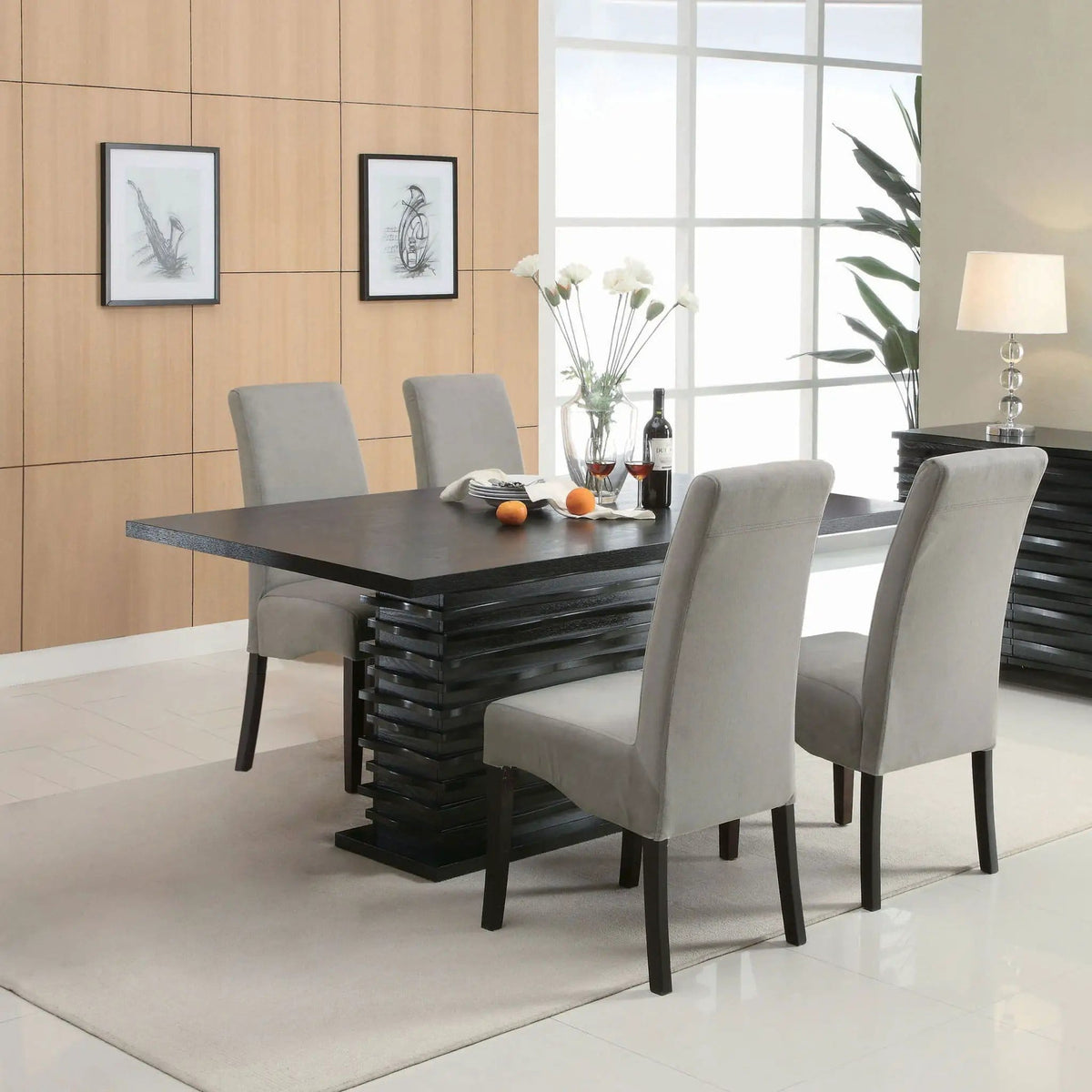Stanton 5-piece Rectangular Dining Table Set | 5-Piece Set | Rubberwood & Engineered Wood | Grey