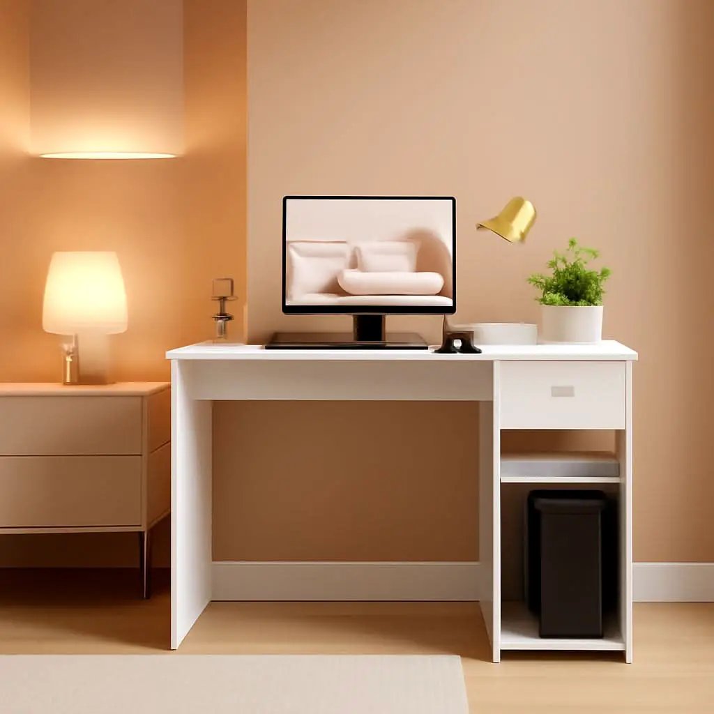White 44 Inch Desk And Black Mesh Chair Set With Adjustable from PriceLows™