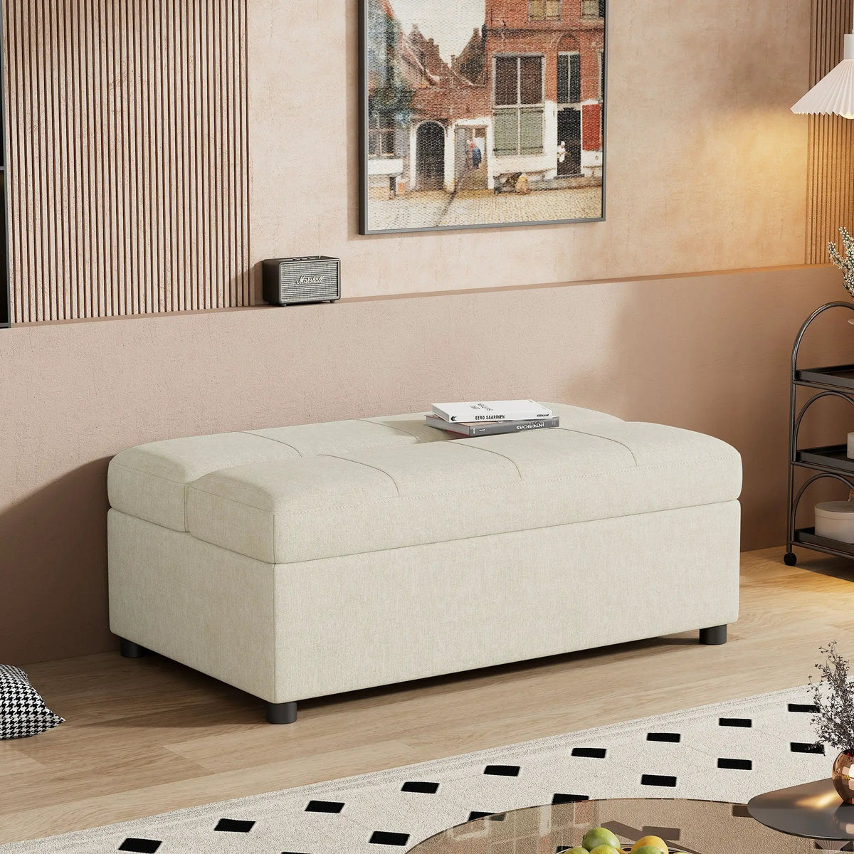 Twin Size Folding Ottoman Sleeper Bed | Includes Mattress | Convertible Guest Bed | High-Density Foam