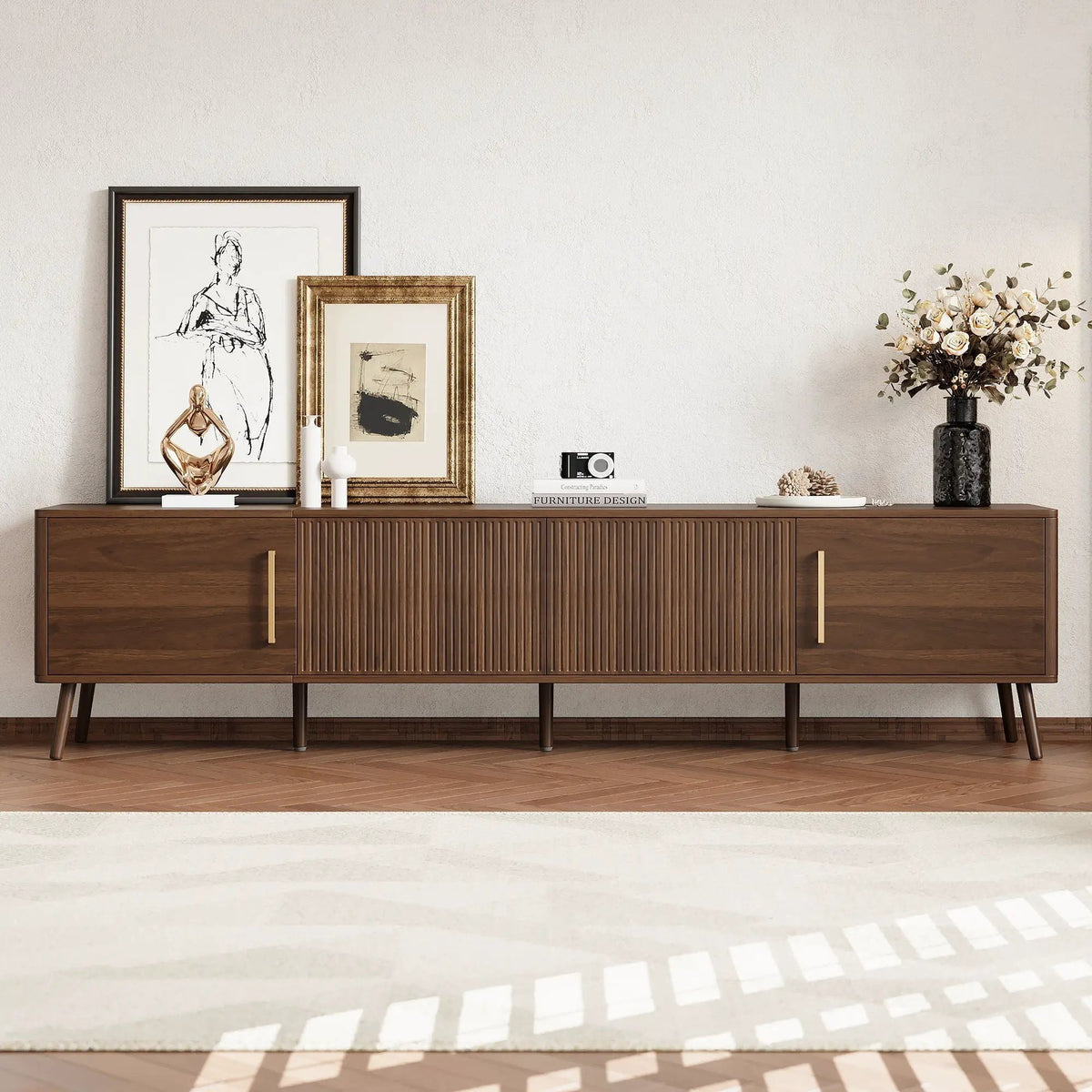 TV Stand | Fluted Door | Cable Management | Soft Close Hinges | Walnut