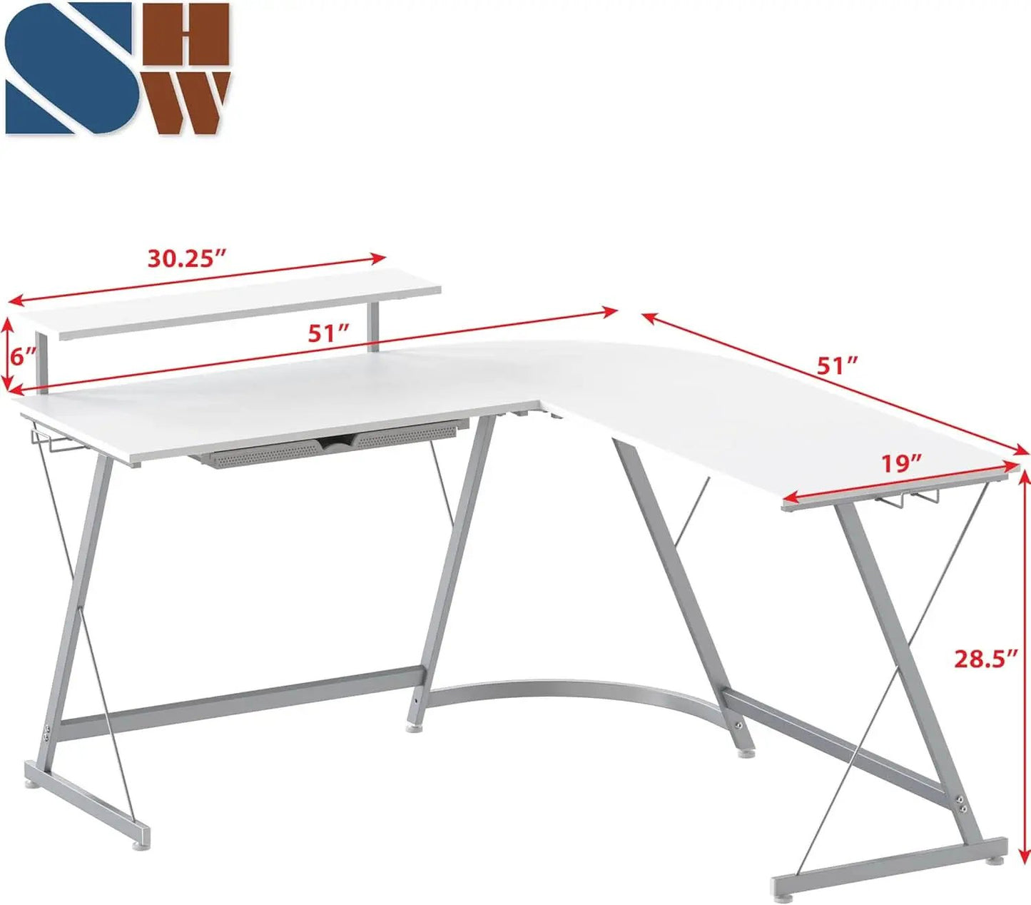 Vista L Shape Desk With Removable Monitor Stand White from PriceLows™