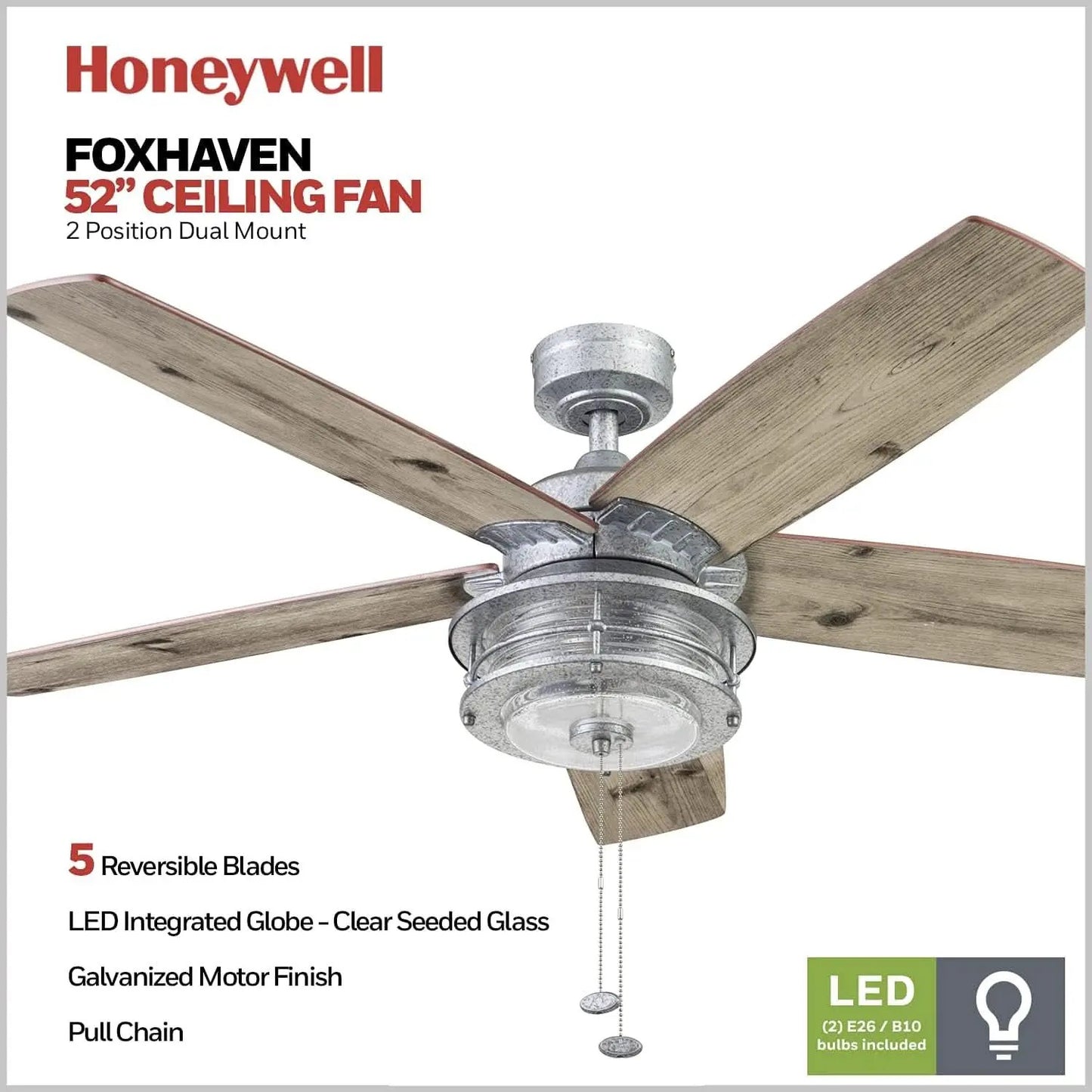 52 Inch Indoor Outdoor Ceiling Fan LED Light Dual Mount from PriceLows™