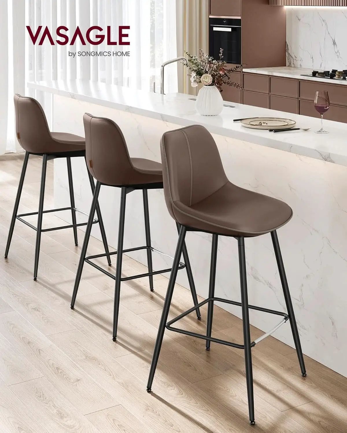 Bar Stools Set Of 2, 28.7 Inch Bar Height With Back, Coffee Brown from PriceLows™