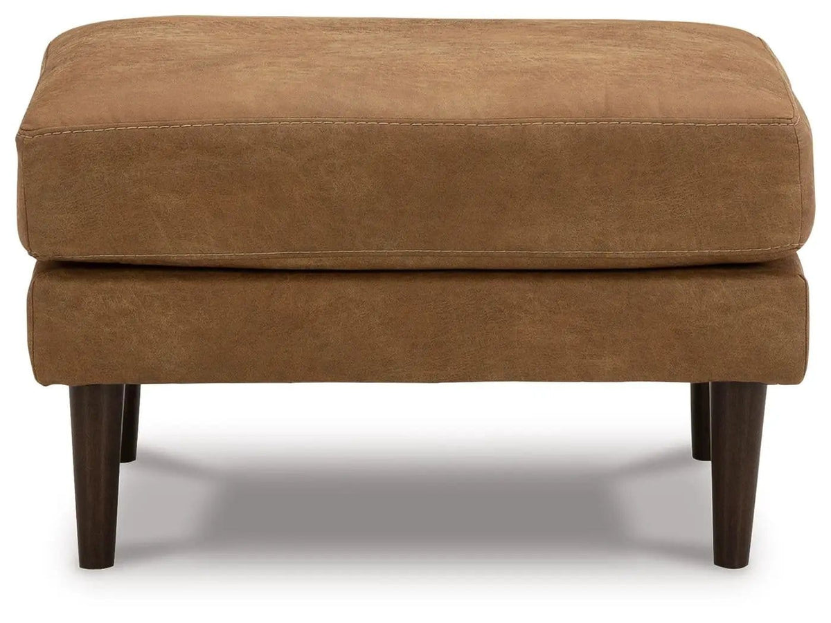 Telora Ottoman | 30 x 24 x 19 in | Faux Leather & Polyester | Caramel