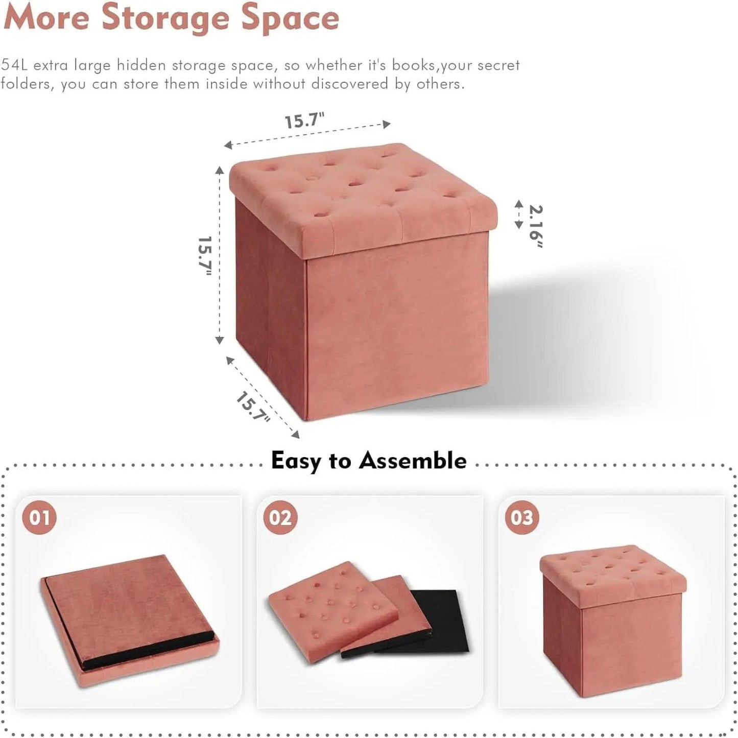 Warm Red Velvet Tufted Upholstered Storage Ottoman from PriceLows™