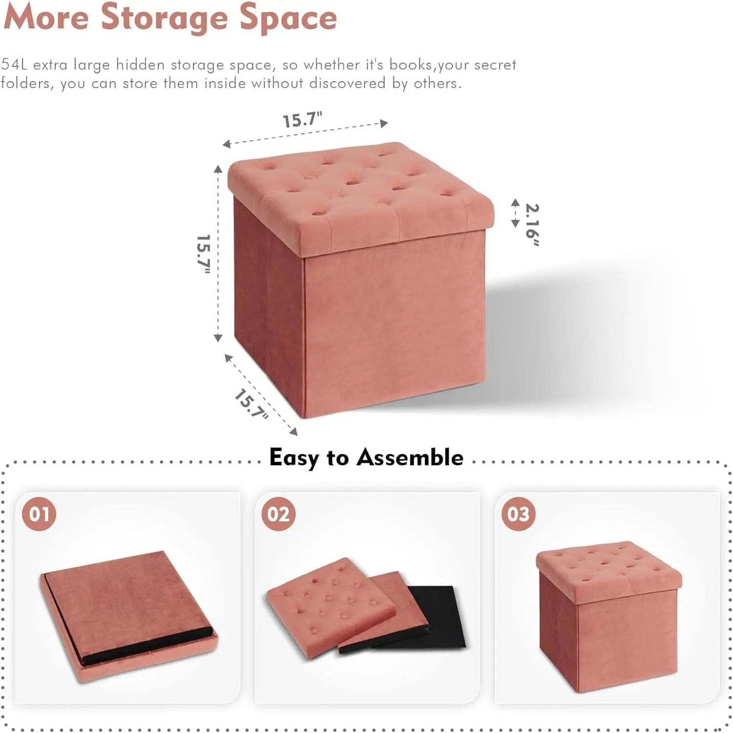 Warm Red Velvet Tufted Upholstered Storage Ottoman from PriceLows™