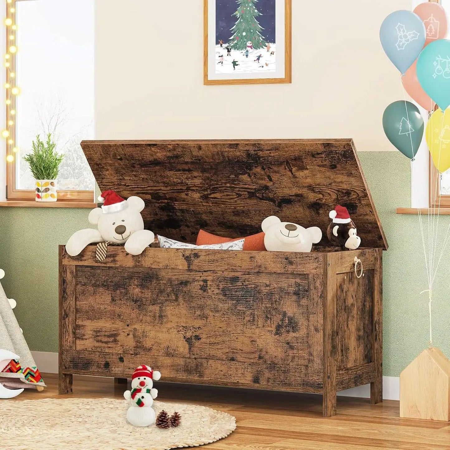 Rustic Brown SolidWood Toy Box Storage LargeCapacity from PriceLows™