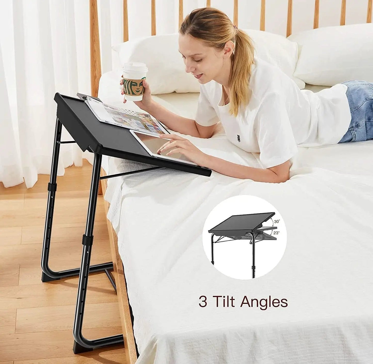 Adjustable TV Tray Table With 6 Height Settings And 3 Tilt Angles Black from PriceLows™
