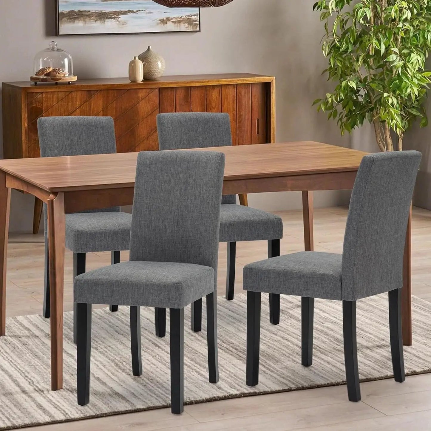 Gray Modern Fabric Upholstered Dining Chairs Set Of 4 from PriceLows™