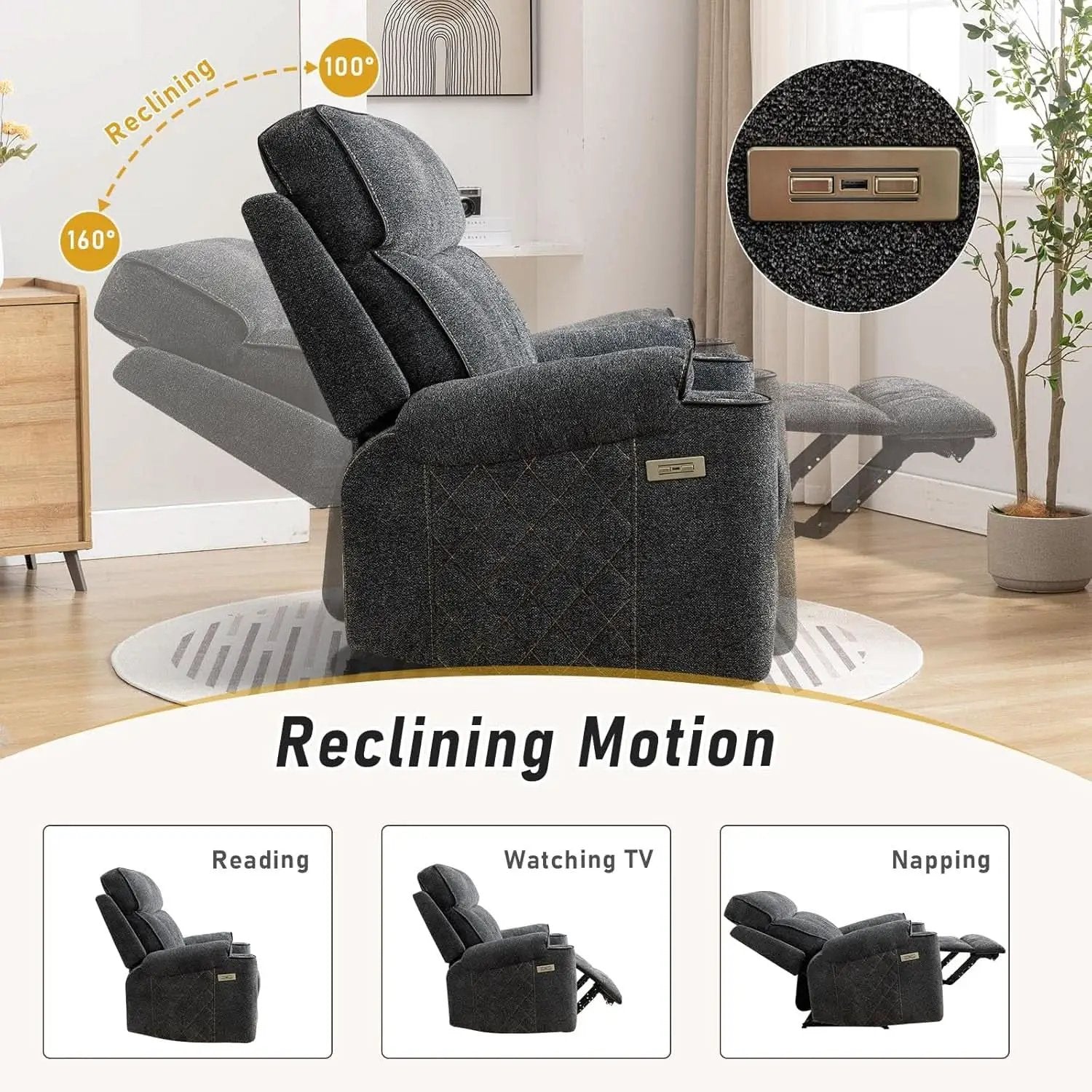 Electric Recliner Chair With Soft Fabric And Cup Holders from PriceLows™