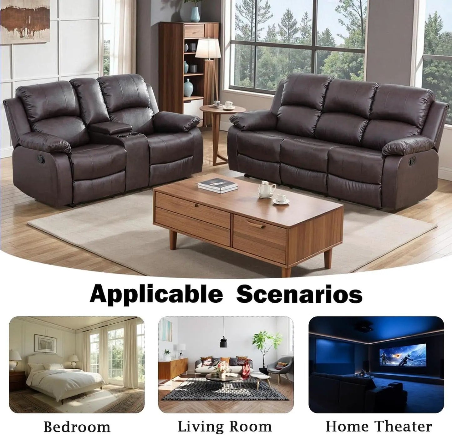 Brown Recliner Sofa With Pull Down Table Two Piece Set from PriceLows™