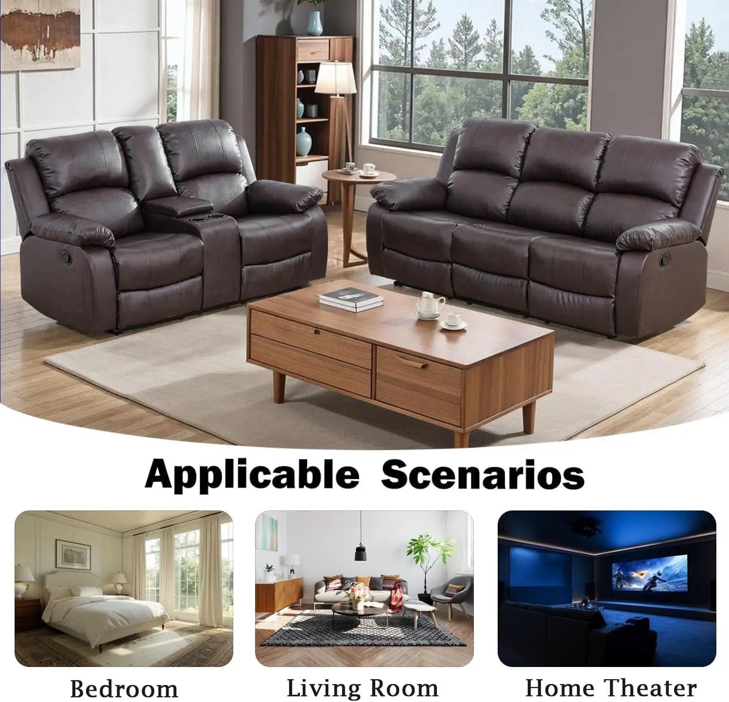 Brown Recliner Sofa With Pull Down Table Two Piece Set from PriceLows™
