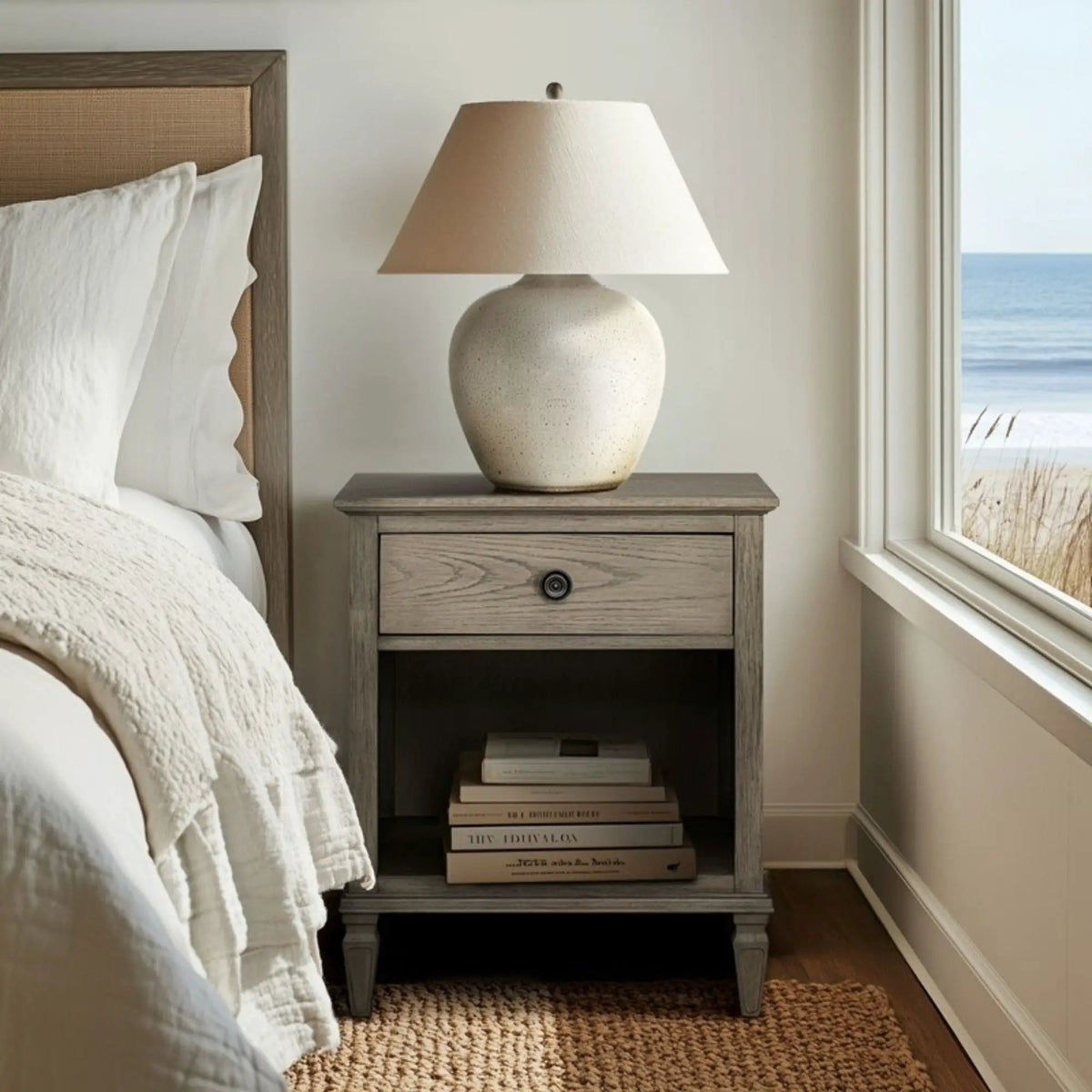 Victoria Nightstand | French-Inspired Design | Wire Brush Finish | 1 Drawer And Open Shelf