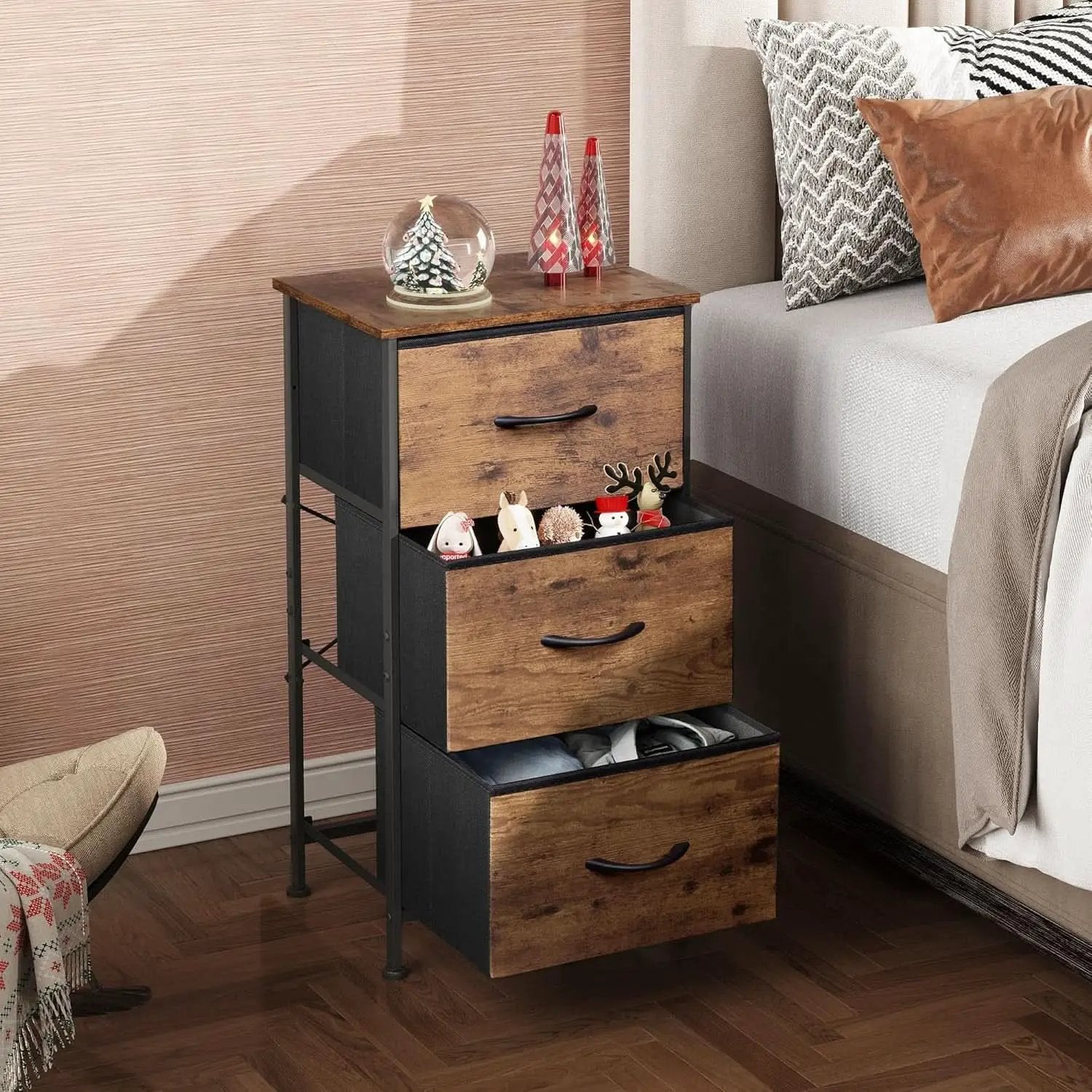 Dresser With 3 Drawers Rustic Brown Wood Grain Finish from PriceLows™