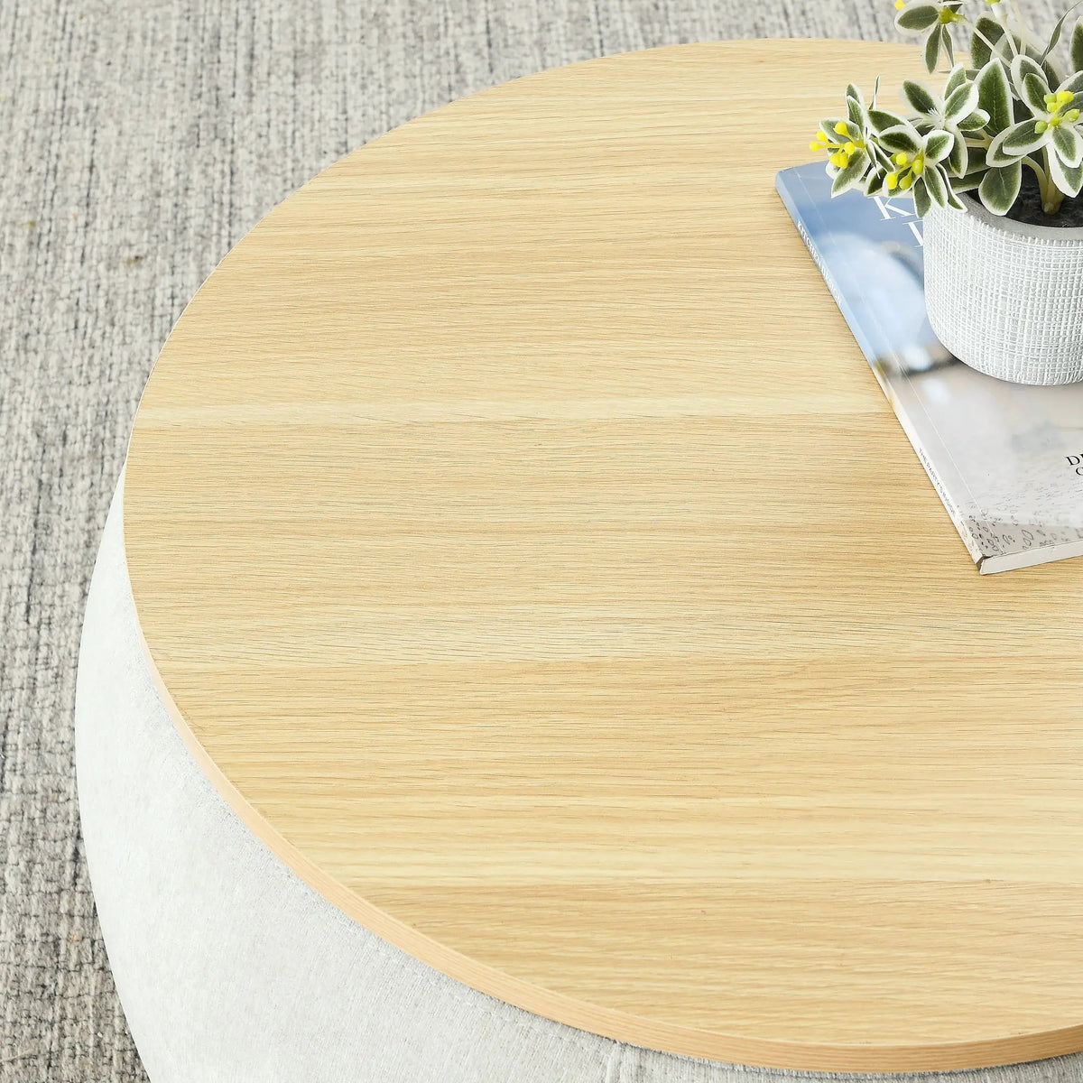 Round Storage Ottoman | Pleated Fabric | Removable Lid