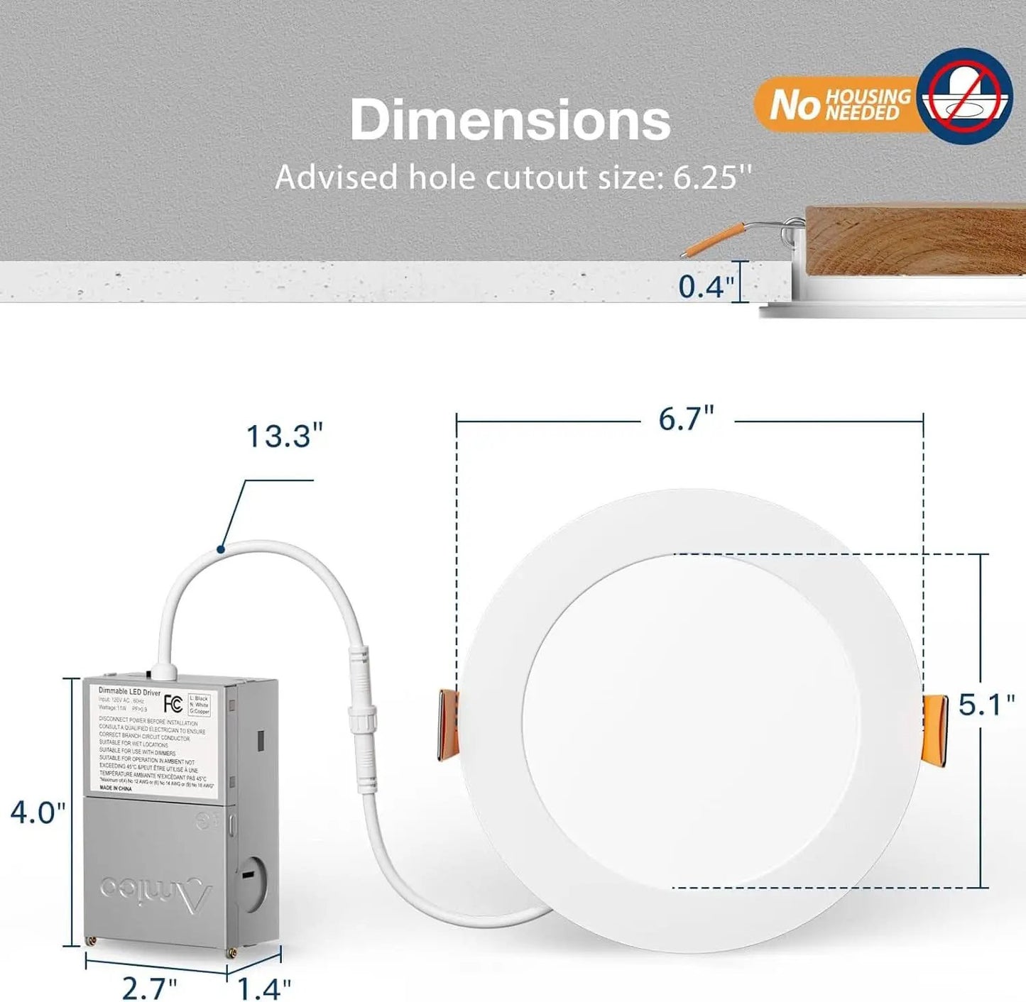 6 Inch 5CCT Ultra Thin LED Recessed Downlight Junction Box from PriceLows™