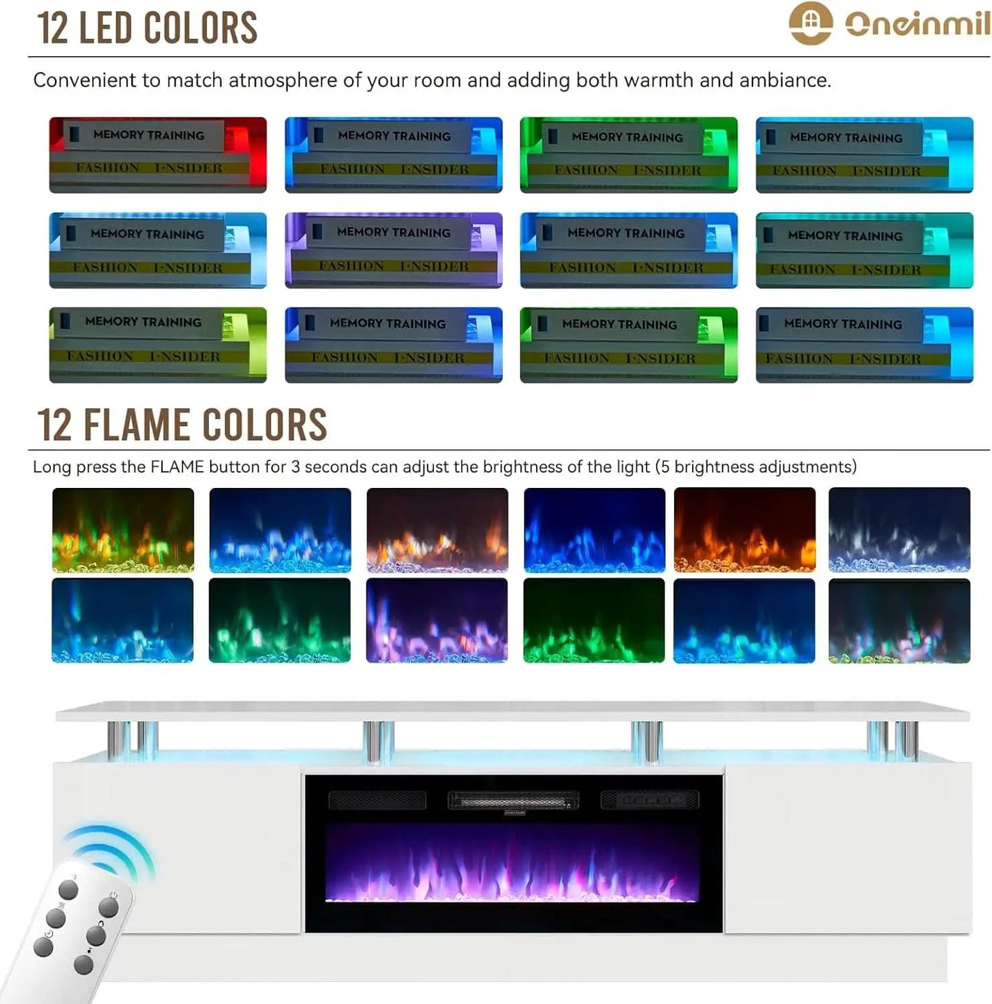 80 Inch White Electric Fireplace TV Stand With LED Lights from PriceLows™