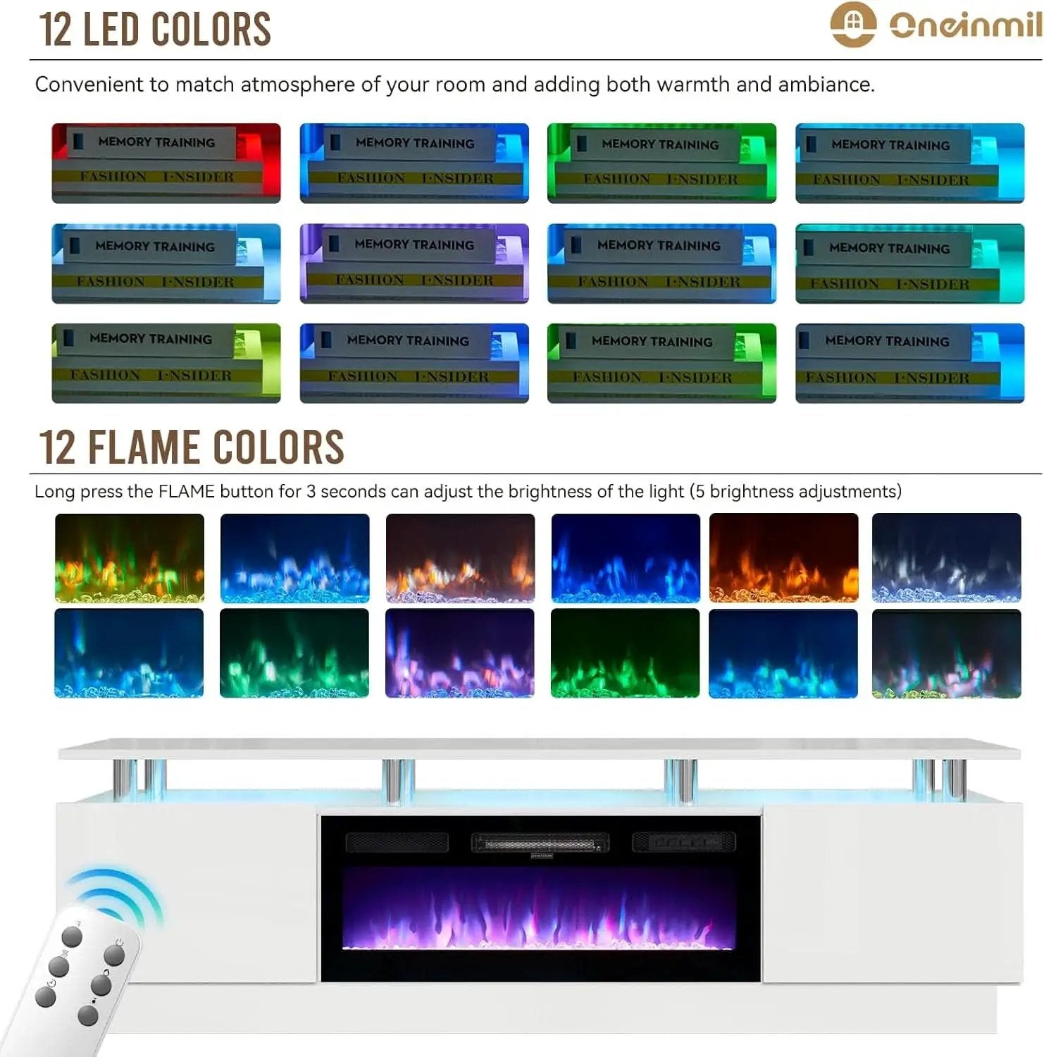 80 Inch White Electric Fireplace TV Stand With LED Lights from PriceLows™