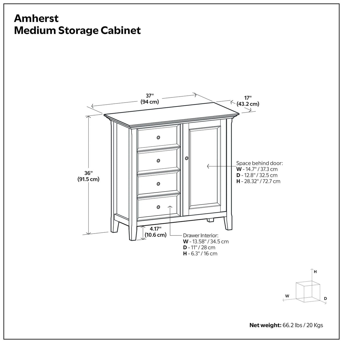 Amherst Storage Cabinet | Medium Handcrafted Solid Wood | NC Lacquer Finish | Multipurpose Storage