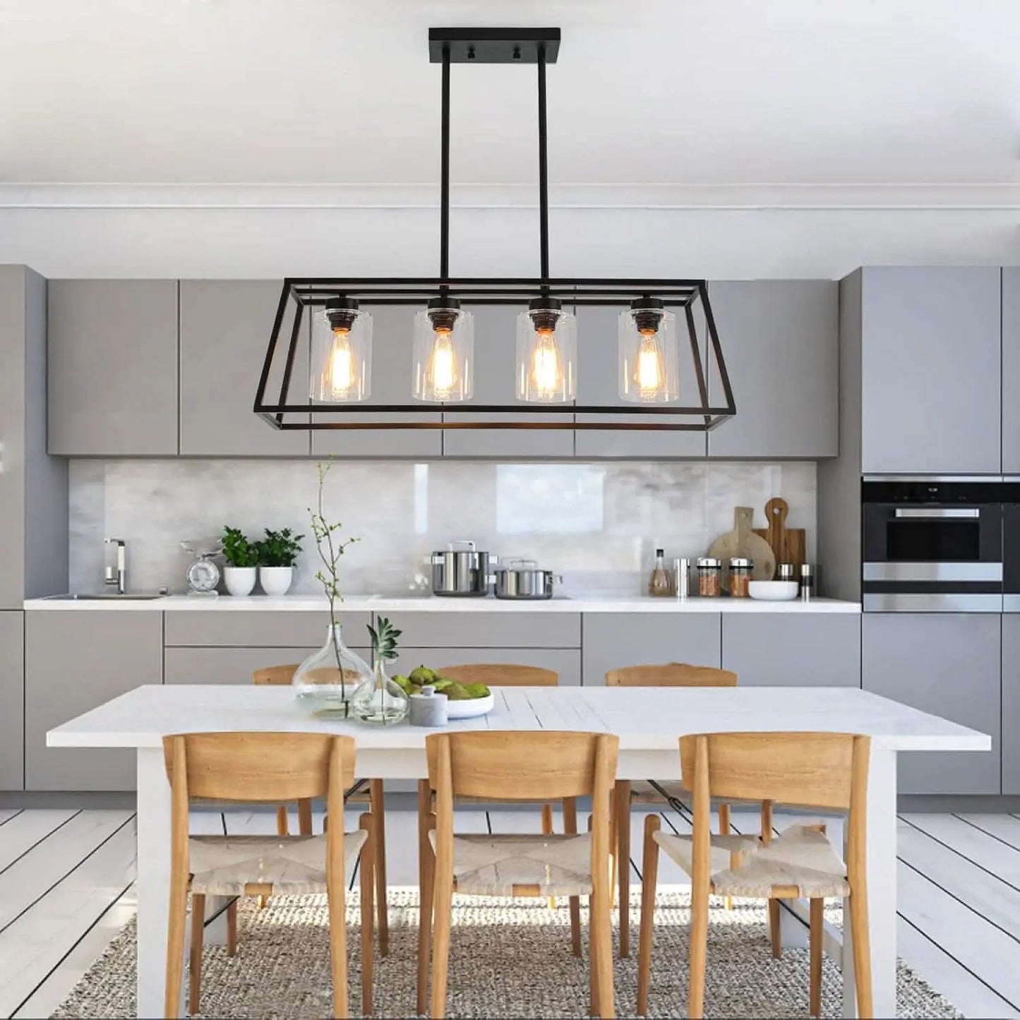 Black Farmhouse Linear Chandelier 4 Light For Dining Room from PriceLows™