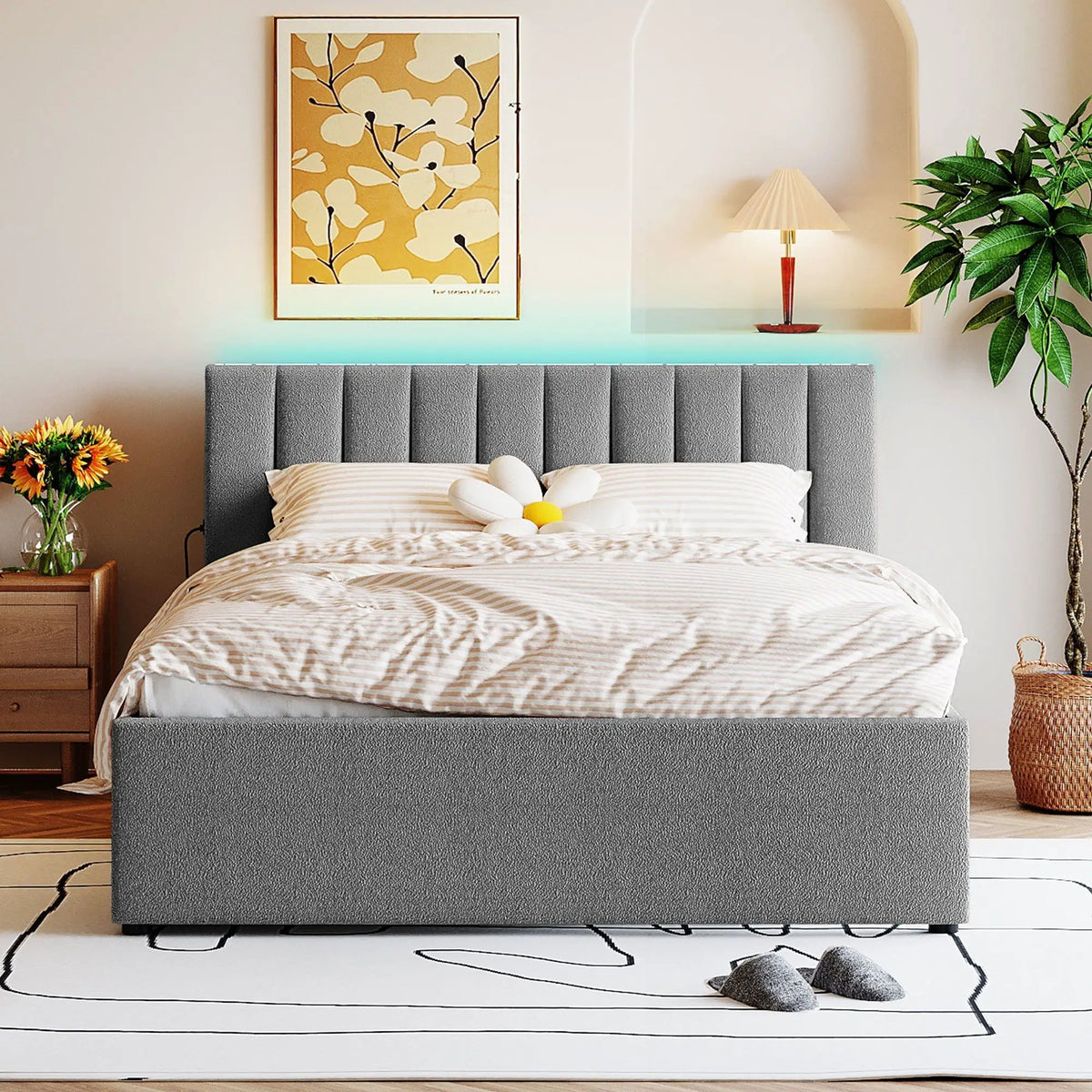 Upholstered Platform Bed | Trundle Included | Comfortable Design | 76 Inch Length