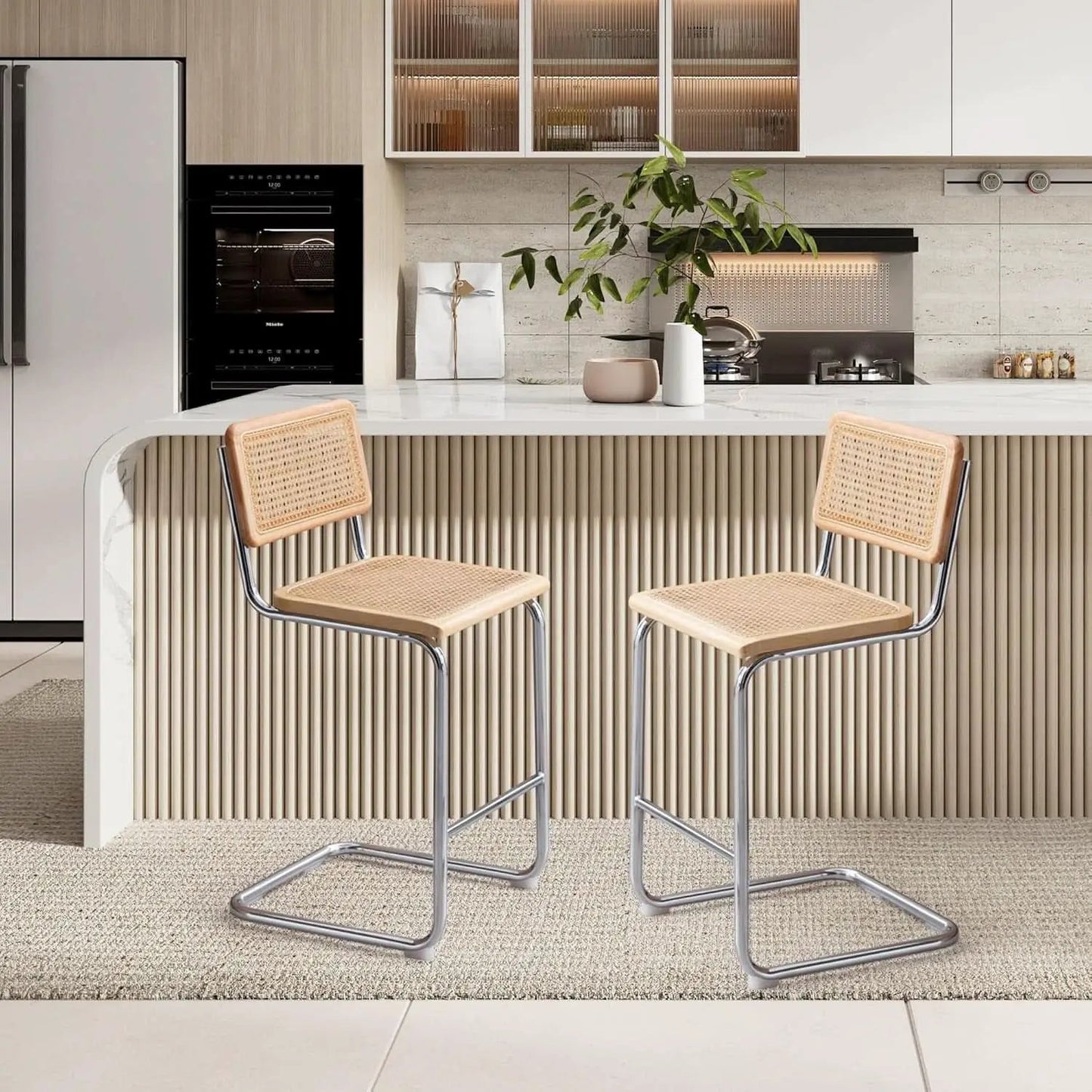 Rattan Bar Stools Set Of 4 24 Inch Yellow For Home from PriceLows™