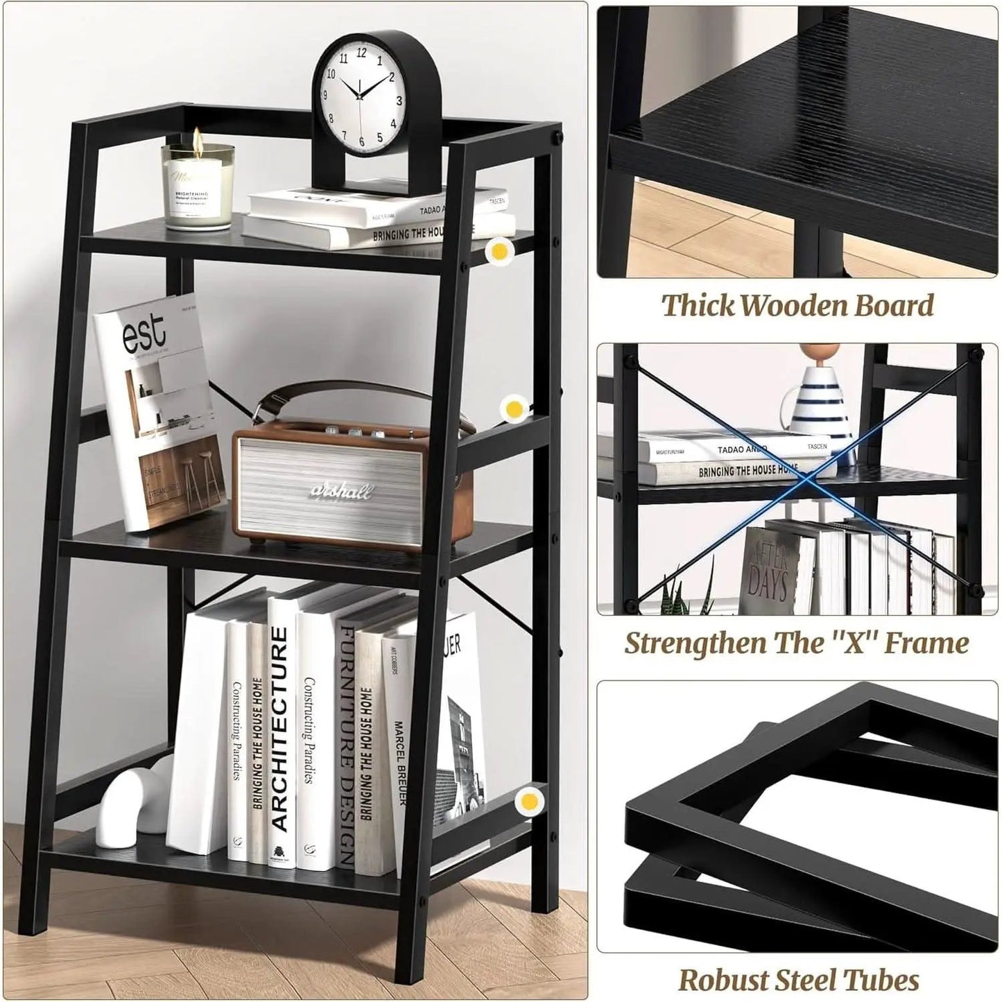 3 Tier Bookshelf Black Steel Frame For Living Room from PriceLows™