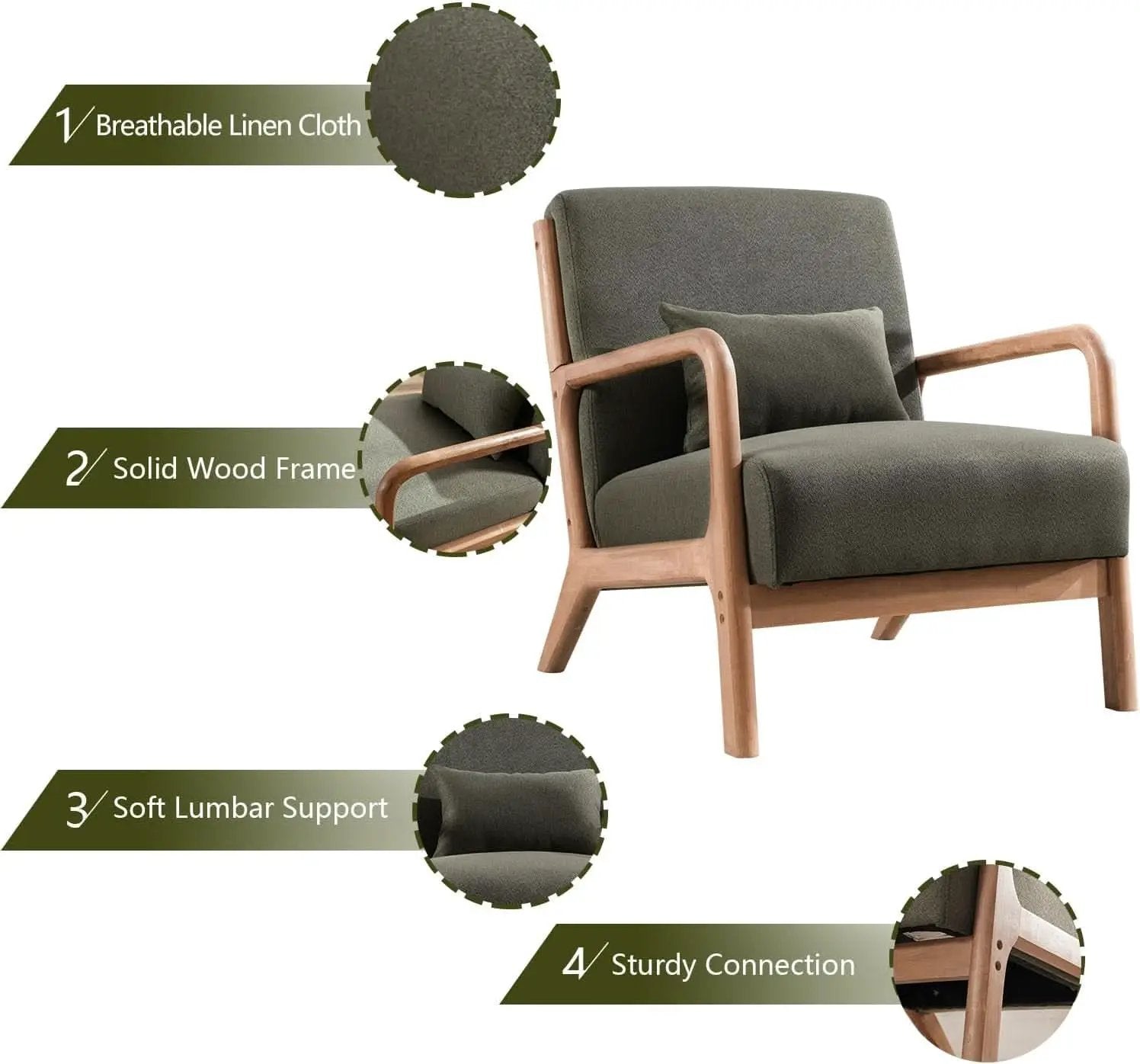Green Upholstered Mid Century Modern Accent Armchair from PriceLows™