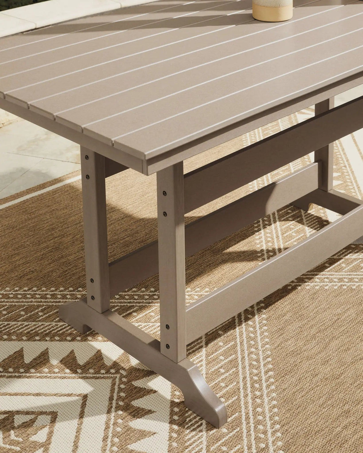 Seacliff Beach Rectangular Counter Height Dining Table With Umbrella Option | 71.88 x 37.38 x 36.75 in | Stainless Steel & Aluminum | Medium Brown