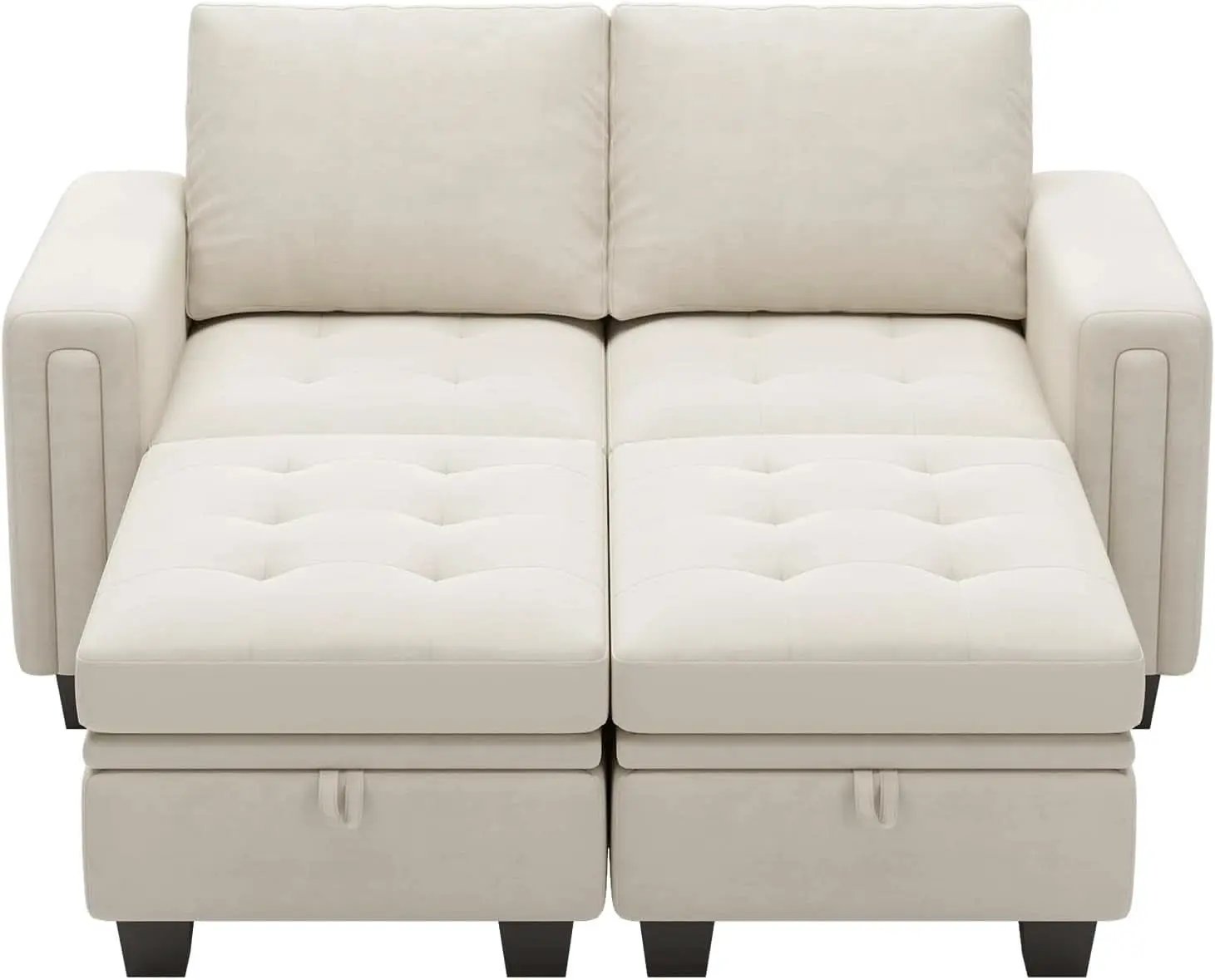 Beige Velvet Modular Sectional Sofa With Storage Sleeper from PriceLows™