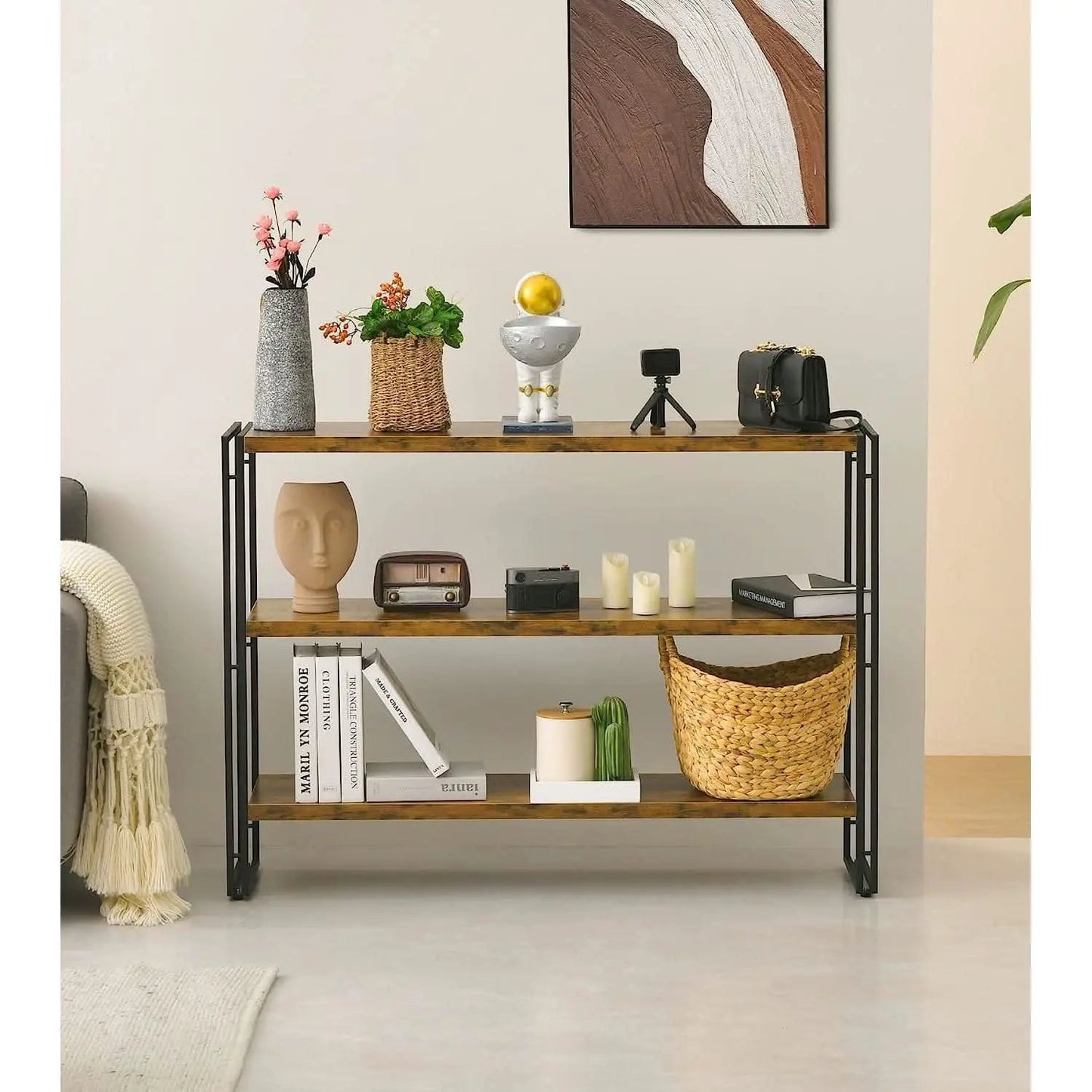 Rustic Three Tier Bookcase With Easy Assembly Home Office from PriceLows™