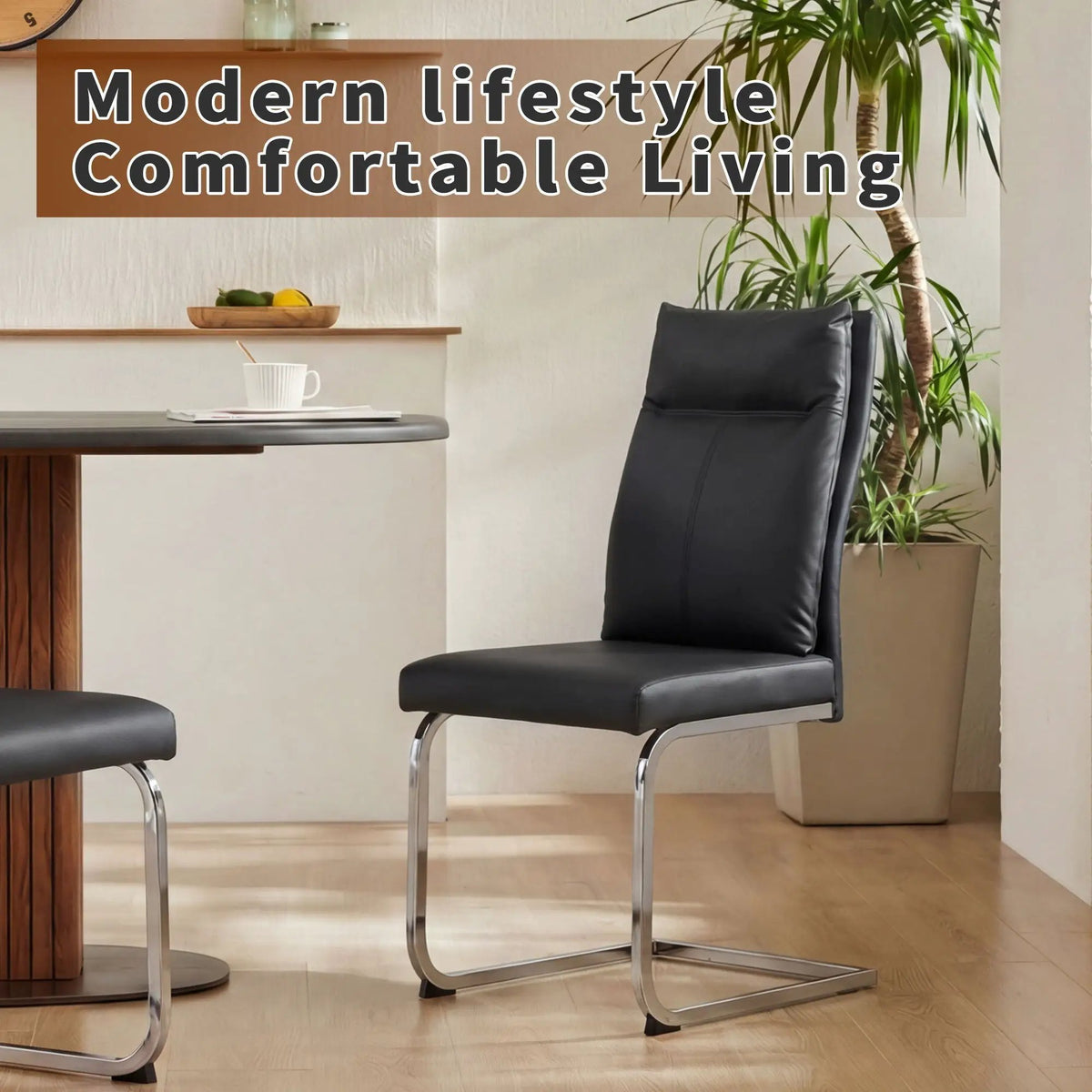 Modern Dining Chairs | Set Of 2 | Soft Cushion Backrest | C-Shaped Chrome Base