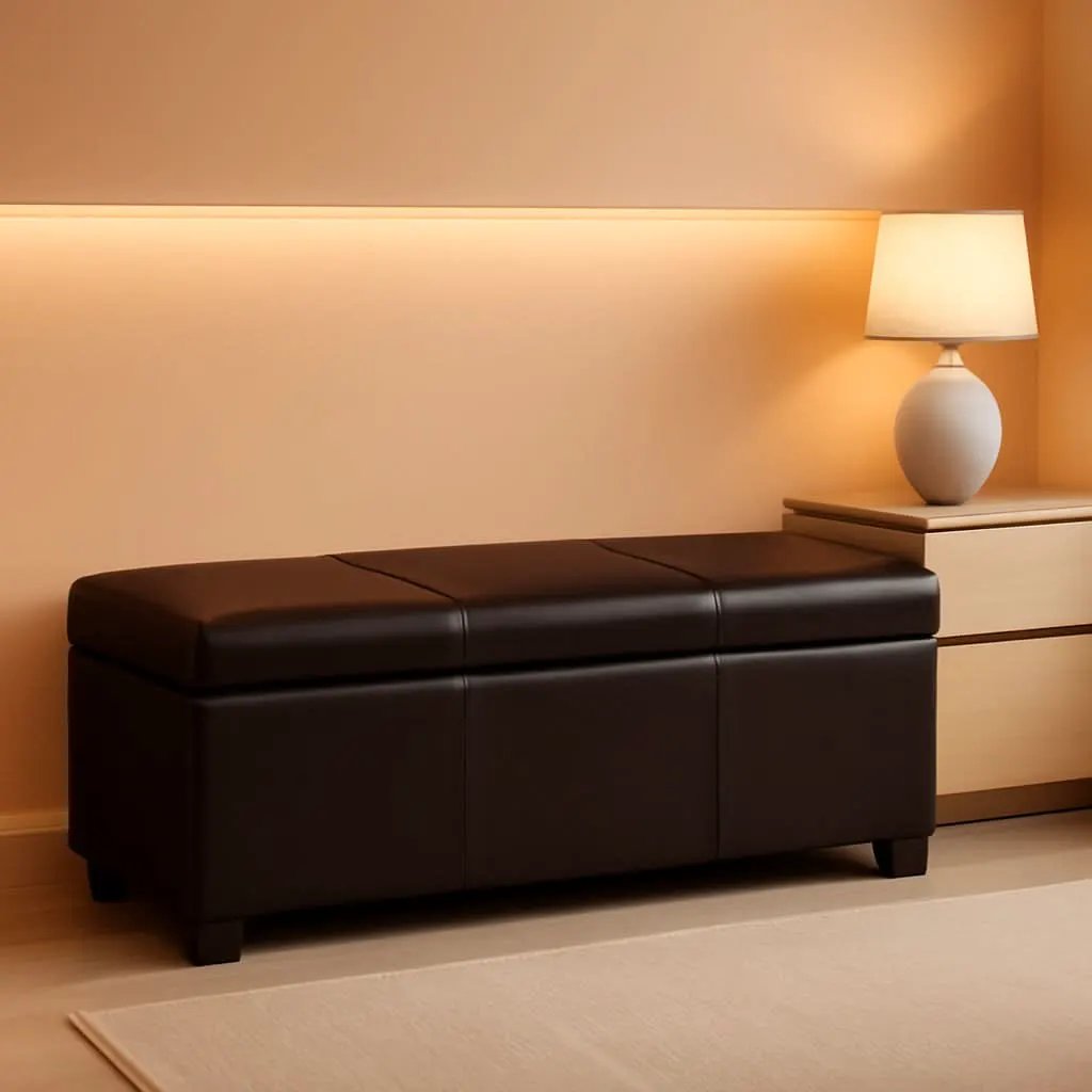 47 Inch DarkBrown Leatherette Storage Ottoman Bench from PriceLows™