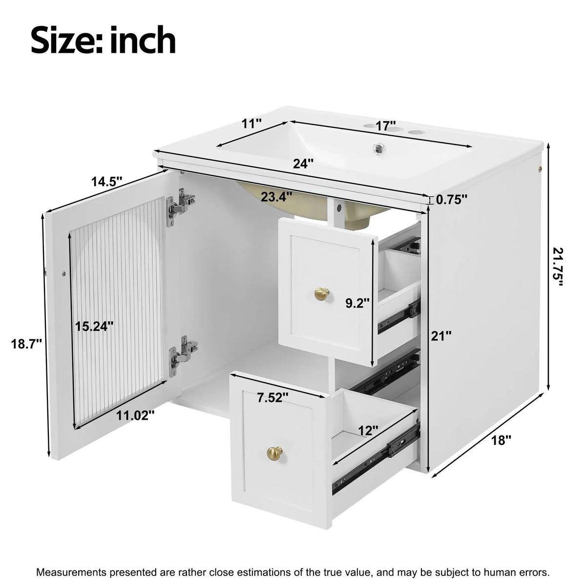 Wall-Mounted Bathroom Vanity Set | Sink Included | 2 Drawers | Soft-Close Glass Door Cabinet