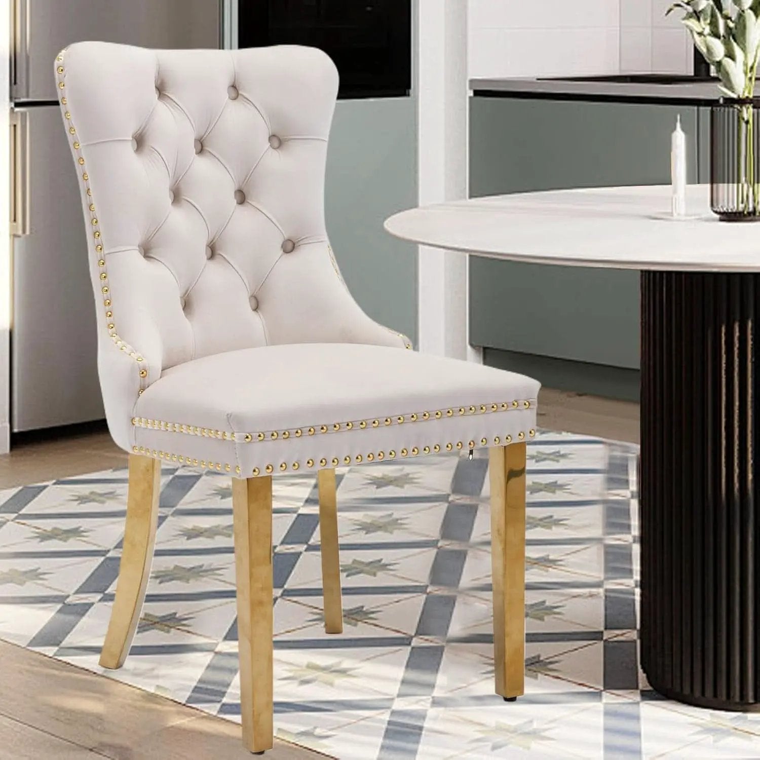 Velvet Dining Chairs Set Of 4 With Gold Plated Legs from PriceLows™