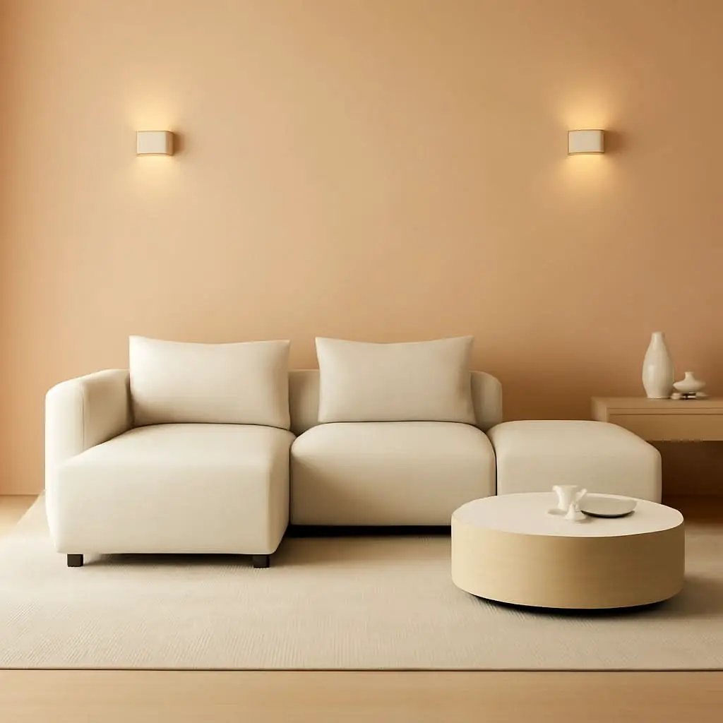 Soft Corduroy Sectional Sofa Set L Shaped Cream Modular from PriceLows™
