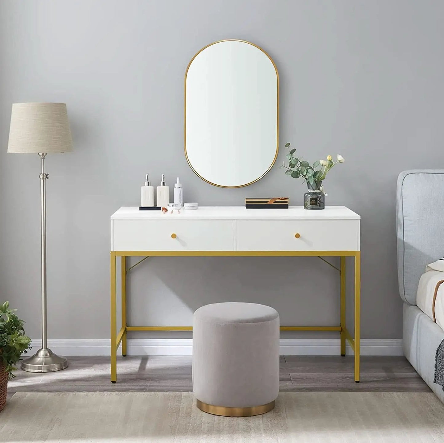 White And Gold Vanity Desk With Drawers For Bedroom from PriceLows™