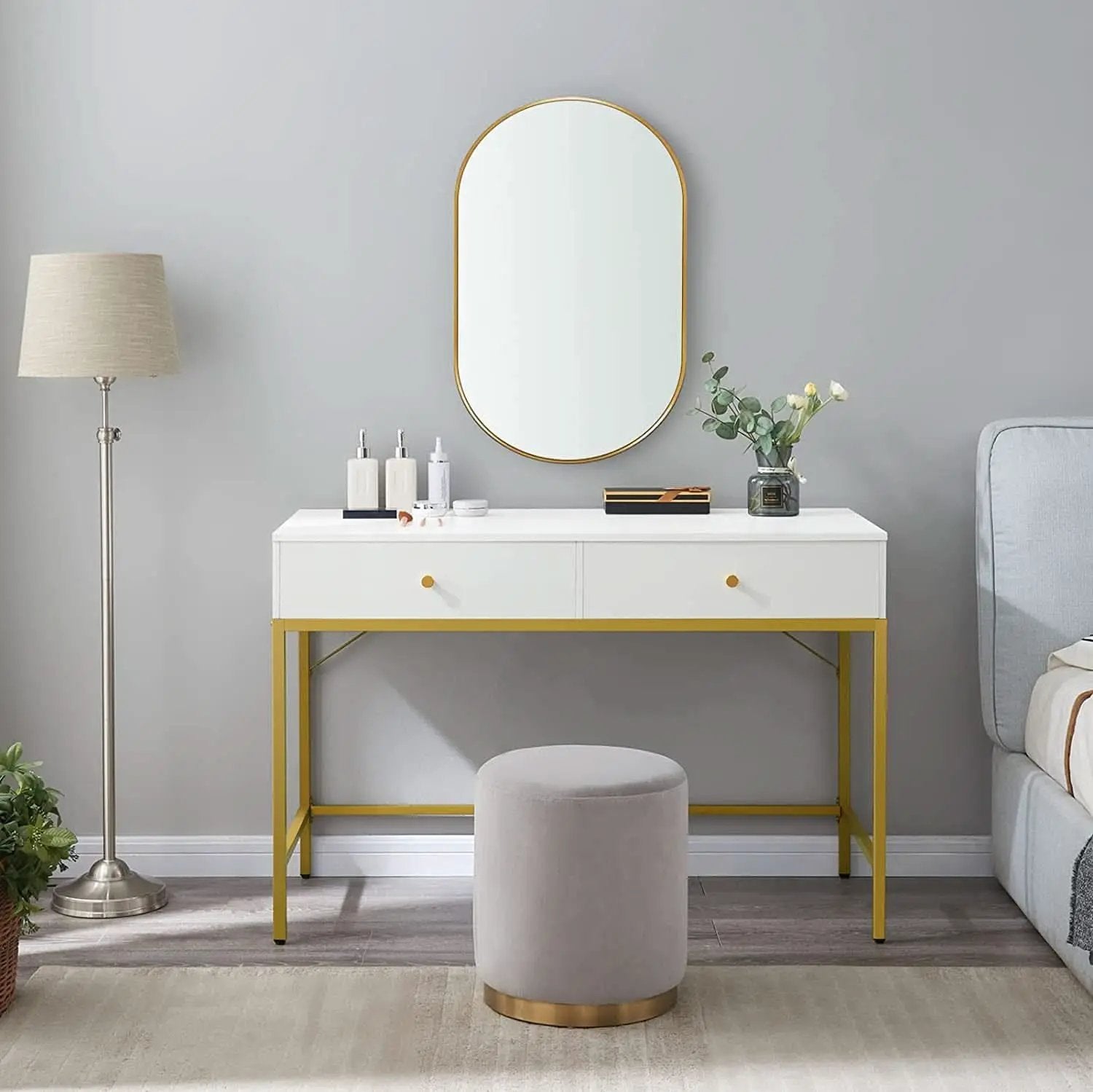 White And Gold Vanity Desk With Drawers For Bedroom from PriceLows™