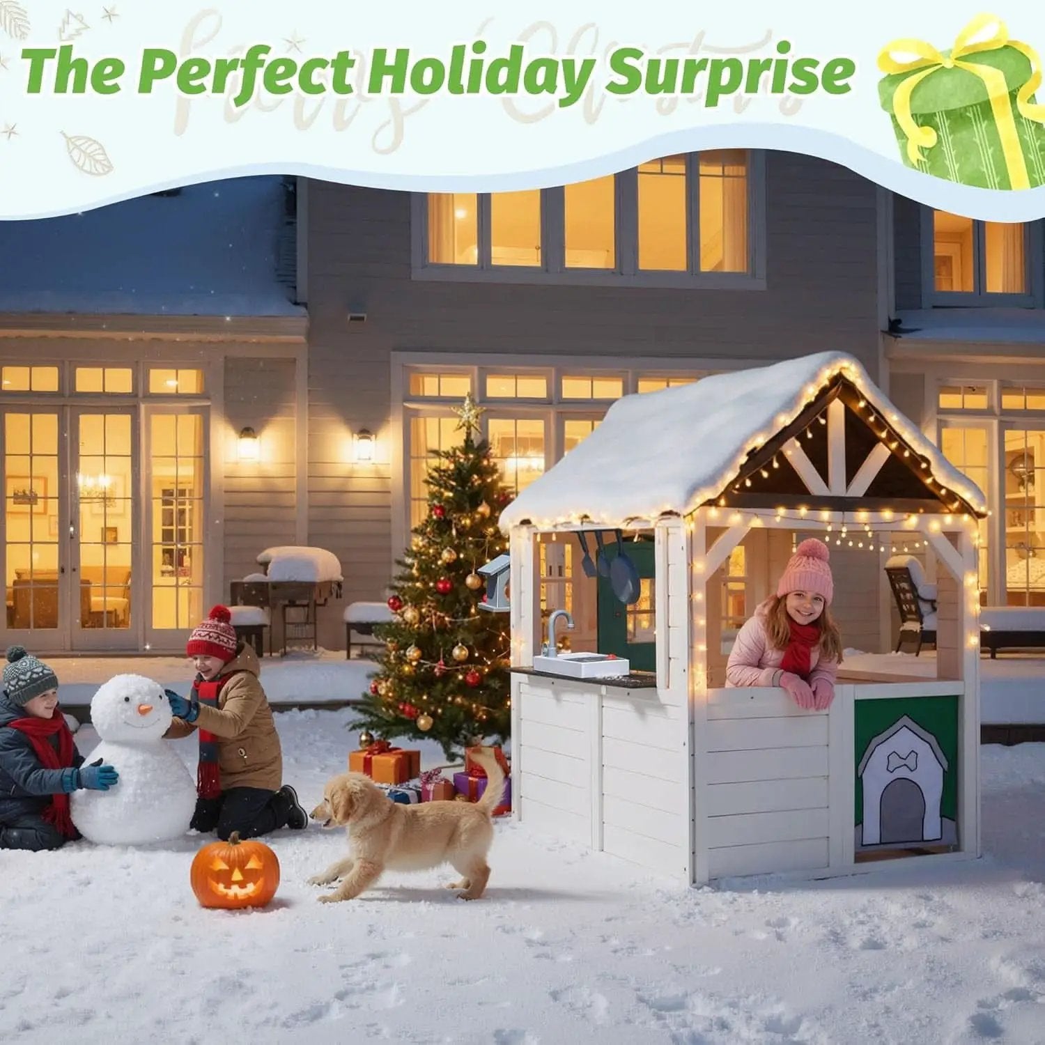 Natural Cedar Outdoor Kids Playhouse With Kitchenette from PriceLows™