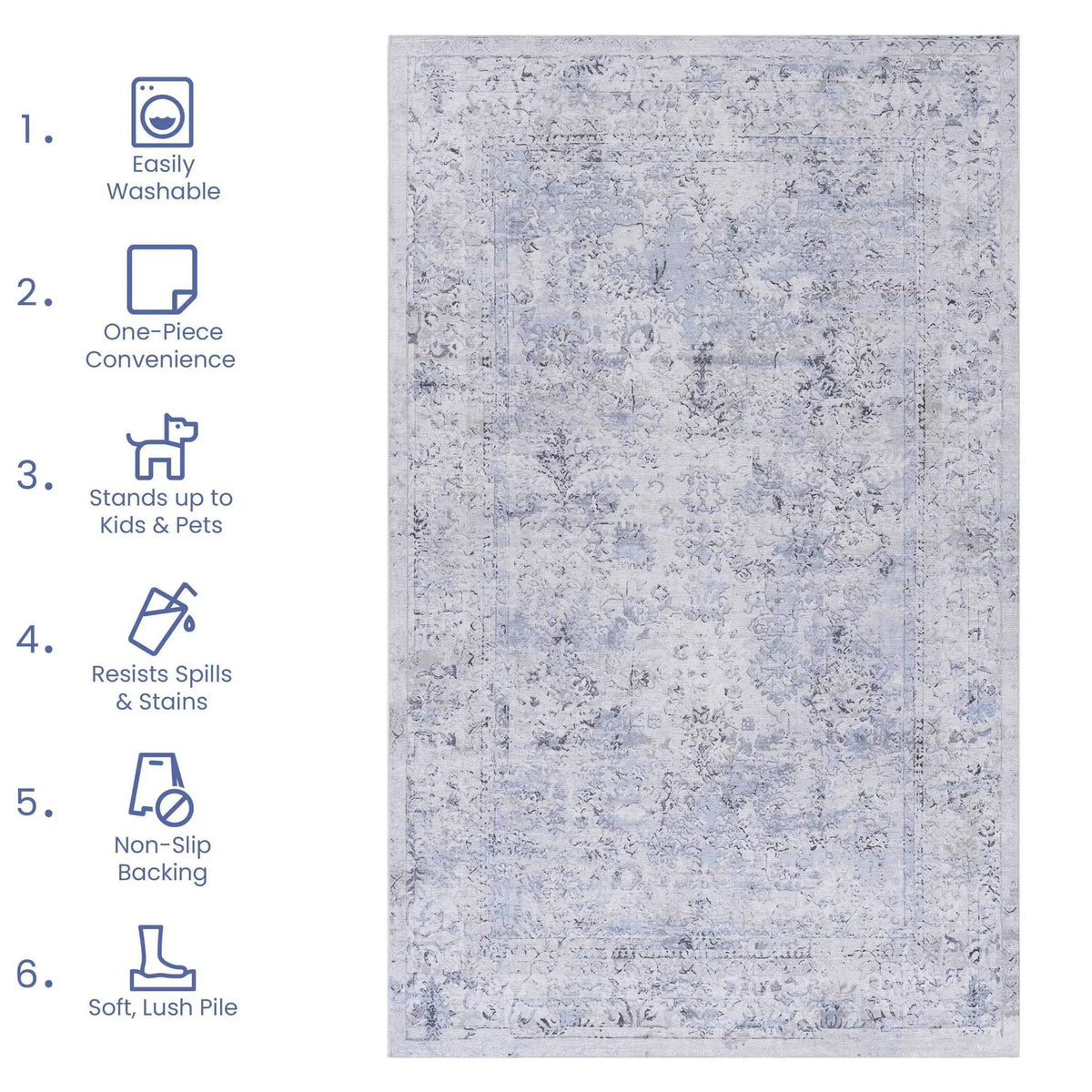 Maval Washable Area Rug | 60 x 36 Inch | Machine Washable | Kid And Pet Friendly