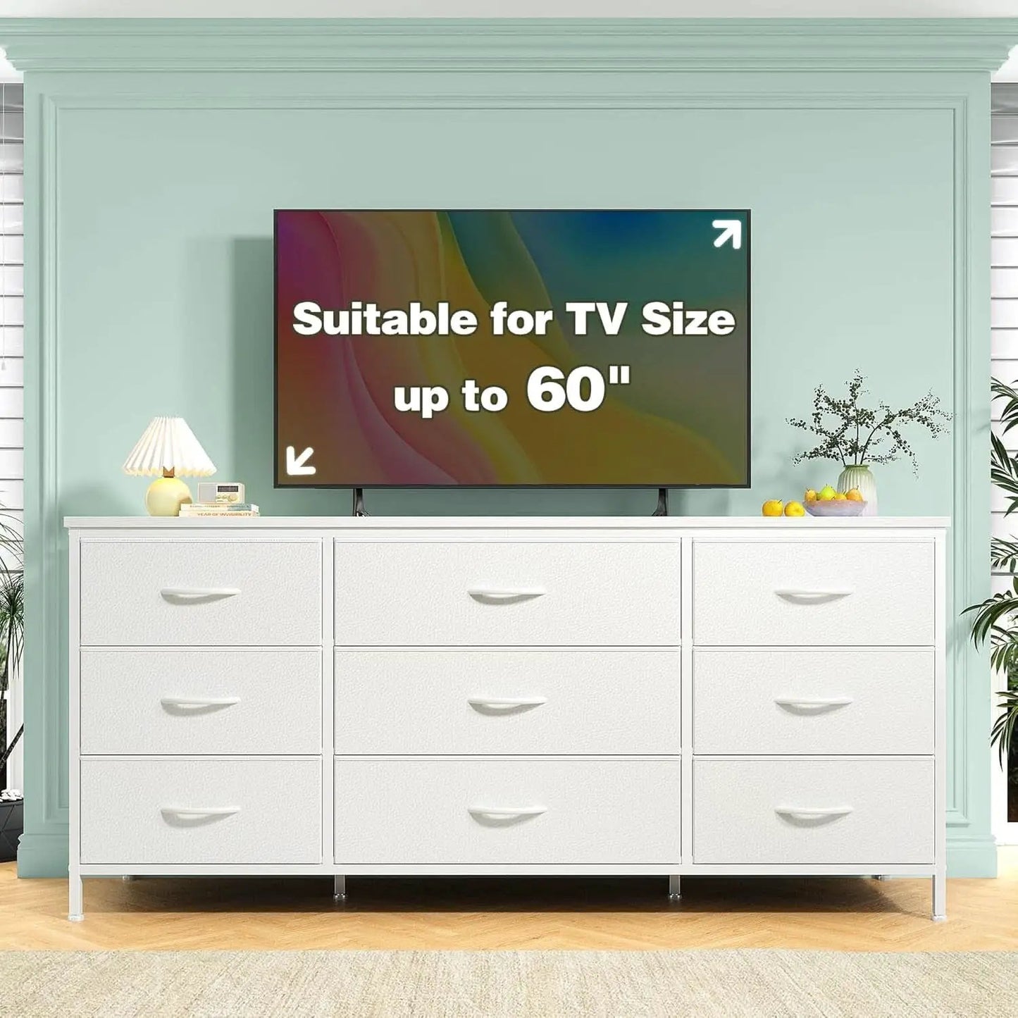 White Dresser TV Stand With 9 Drawers For Bedroom Storage from PriceLows™