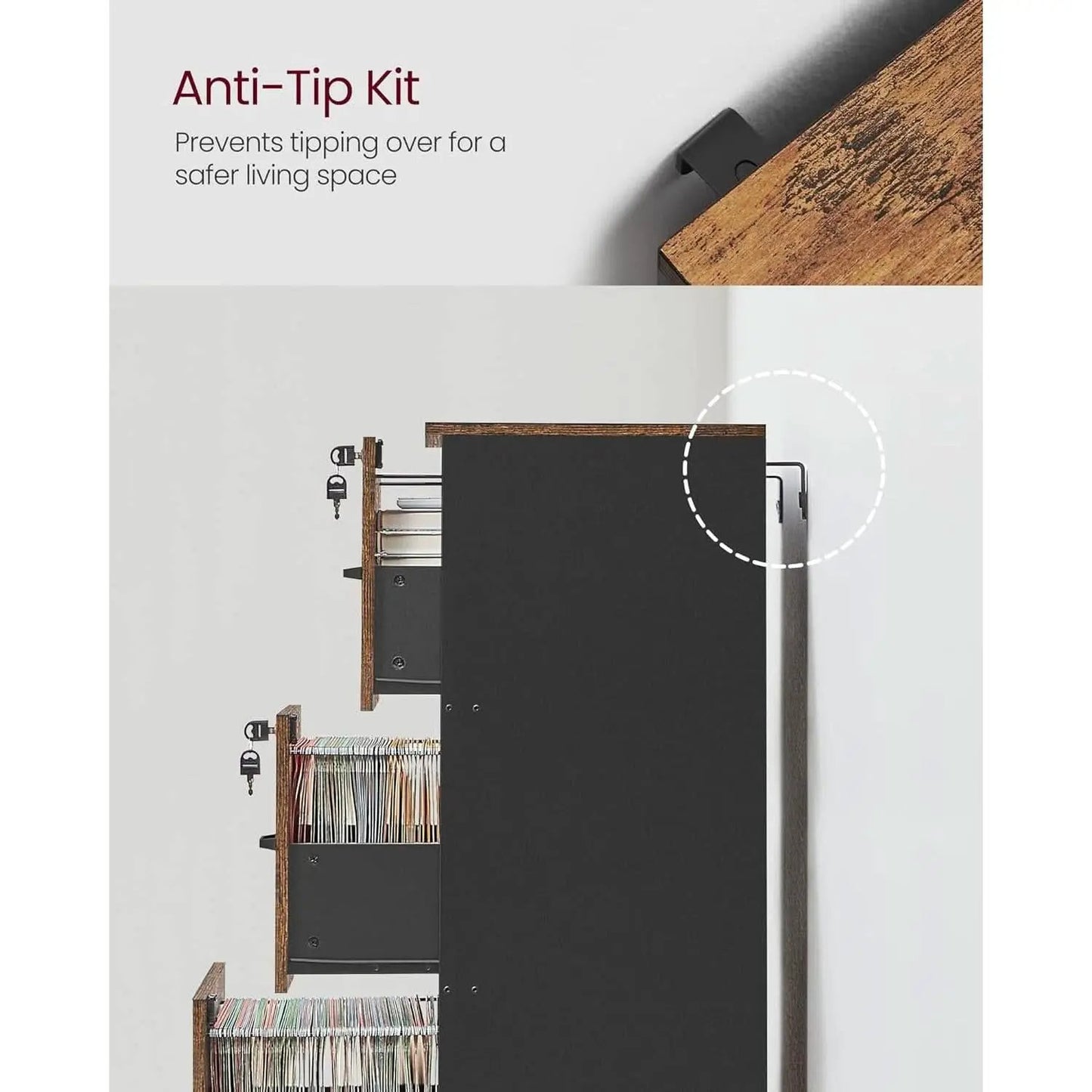 Brown Filing Cabinet With Lock And Printer Stand For Office from PriceLows™