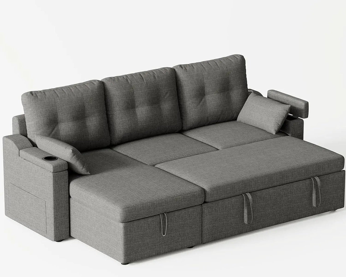 Charcoal LShaped Convertible Sleeper Sofa USB Ports from PriceLows™