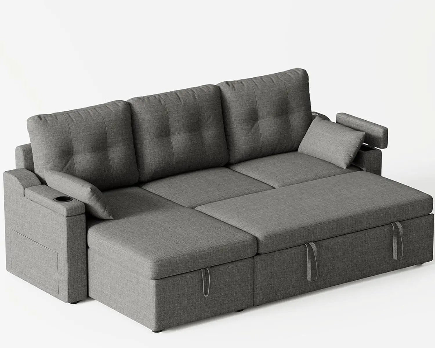 Charcoal LShaped Convertible Sleeper Sofa USB Ports from PriceLows™