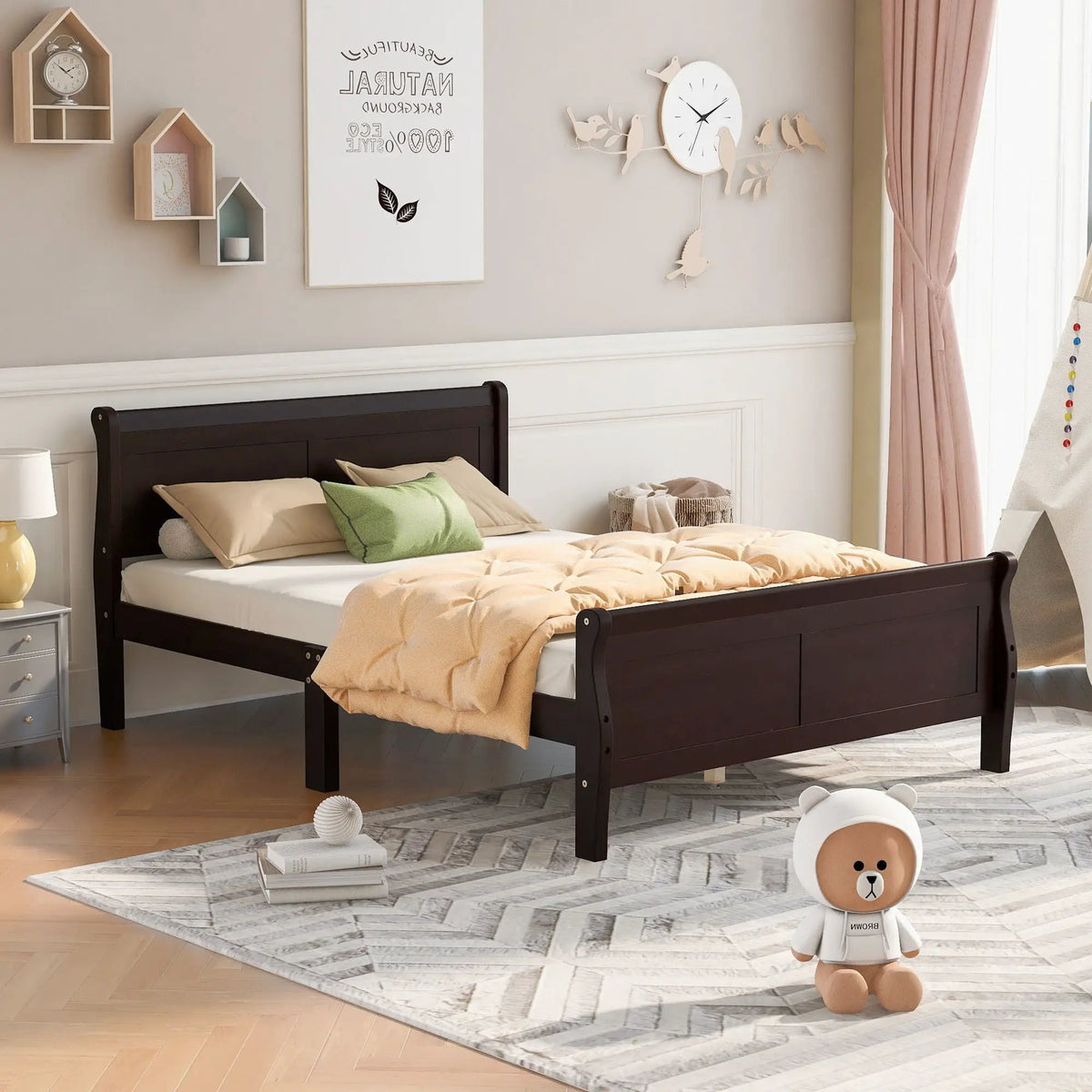 Wood Platform Bed Frame | Headboard Footboard | Wood Slat Support