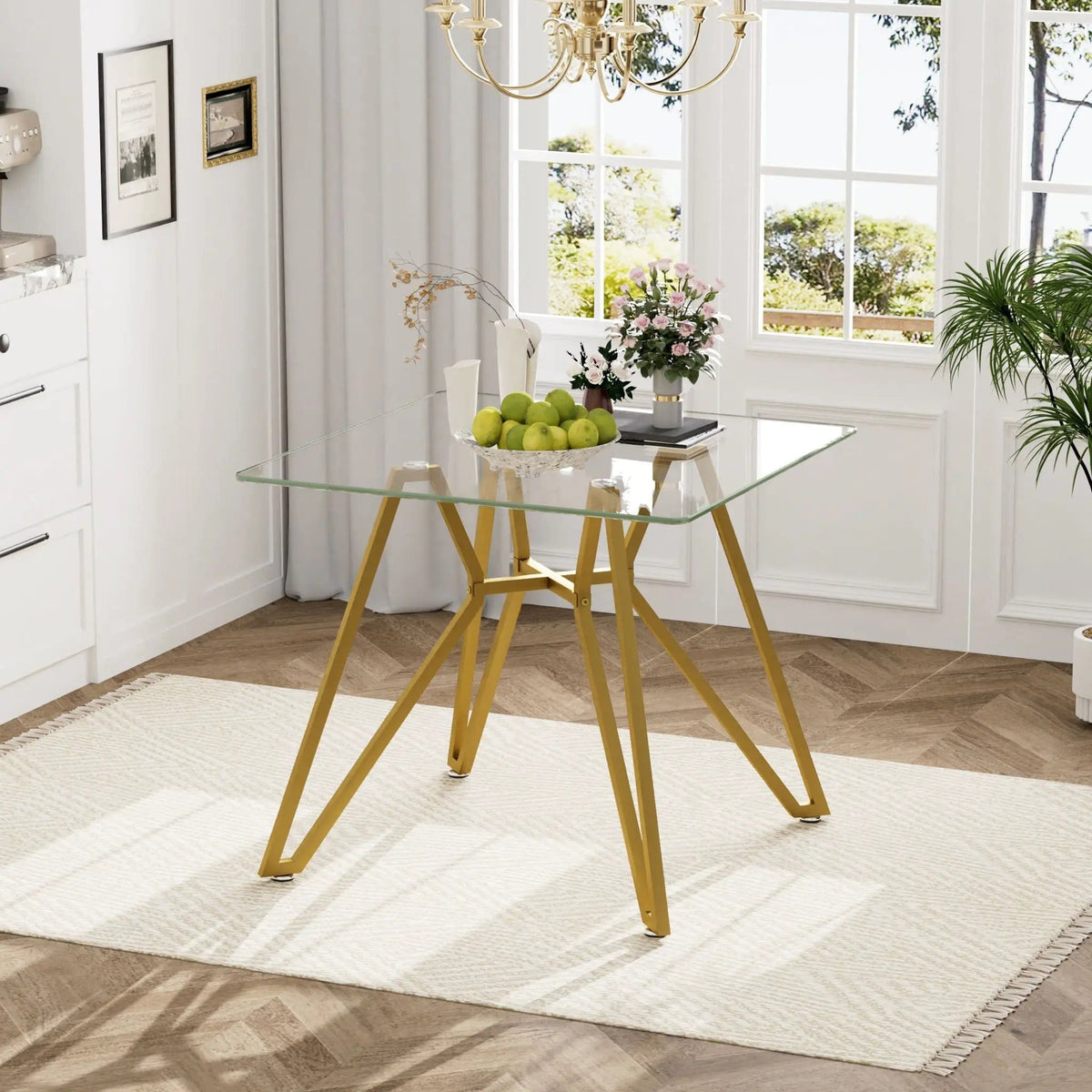 Modern Glass Dining Table With Metal Legs | 2 Pieces | Tempered Glass & Metal | Dining Room